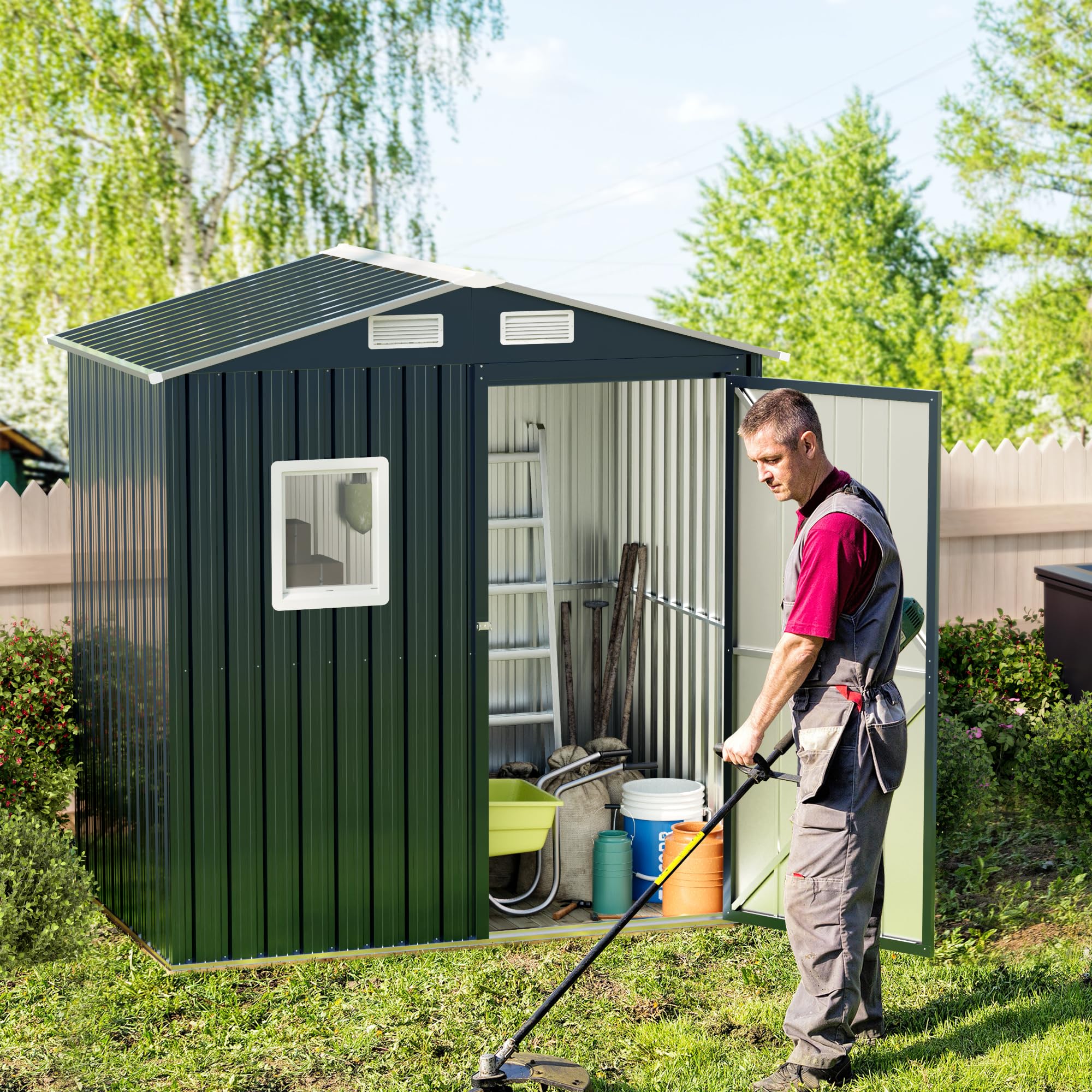 6x4FT Outdoor Steel Storage Shed with Clear Window & Lockable Doors - Weather-Resistant Metal Tool Shed for Garden, Backyard, Patio & Utility Storage - Perfect for Storing Lawn Mowers, Bikes & Outdoor Equipment
