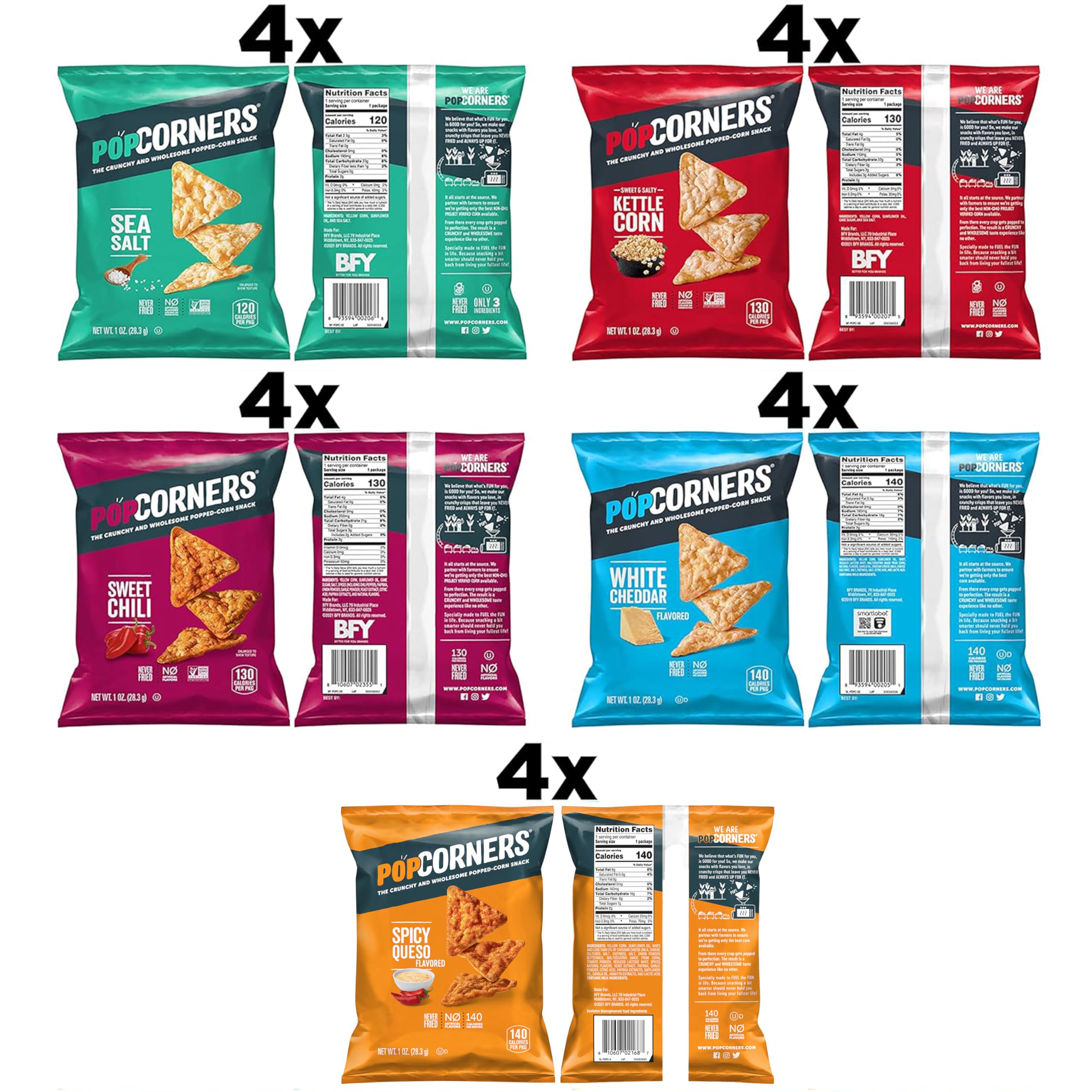 PopCorners Popped Corn Snacks Sampler Pack - 20 Count (1 Oz Each) | Healthy Gluten-Free Snacks for Parties, Office & On-The-Go | Variety Pack with Different Flavors