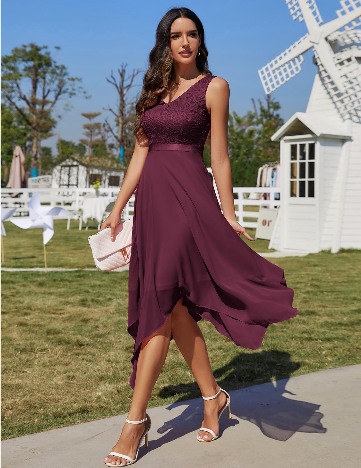 Meetjen Women's Elegant Lace Cocktail Party Dress 2025 | Handkerchief Hem Bridesmaid & Prom Formal Gown | Perfect for Wedding Guest, Evening Party & Special Occasions