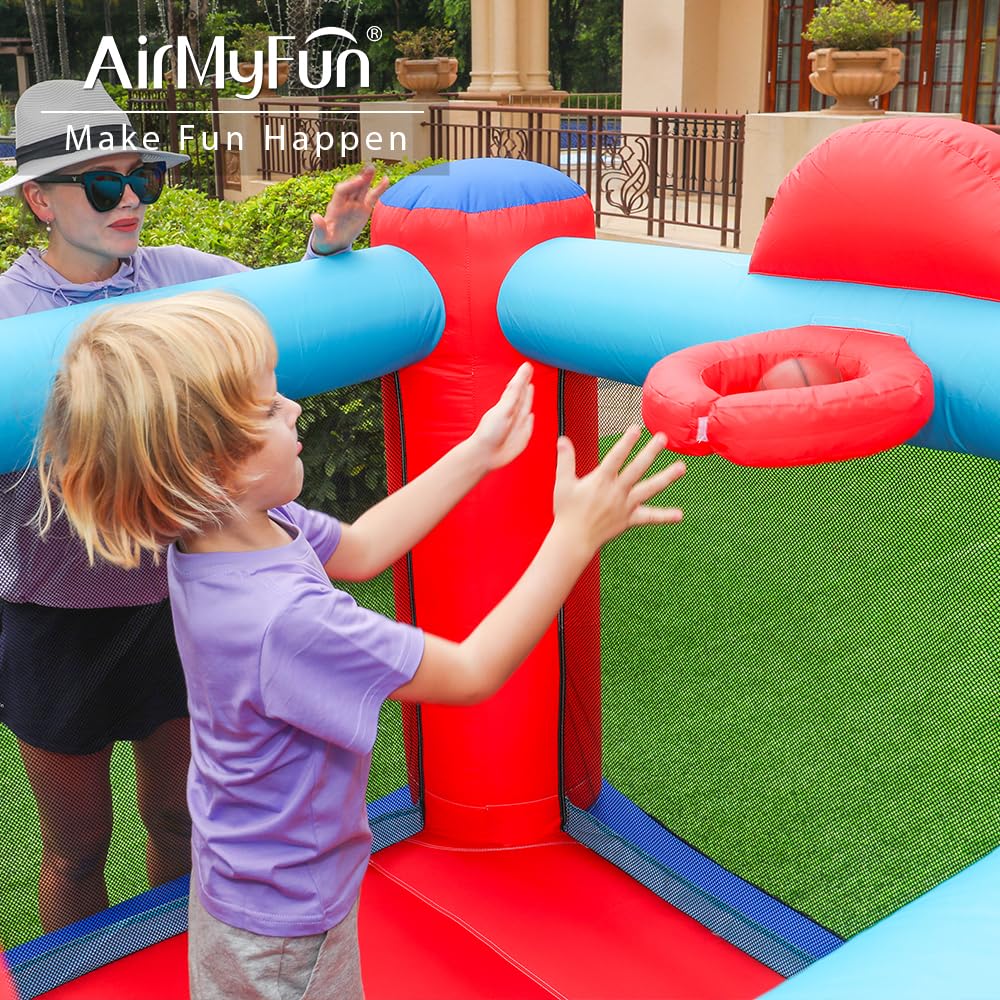AirMyFun Inflatable Bounce House with Slide & Ball Pit - Indoor/Outdoor Kids Bouncer Castle for Birthday Parties, Backyard Fun, and Family Gatherings - Includes Basketball Hoop, Target Balls & Boxing Gloves