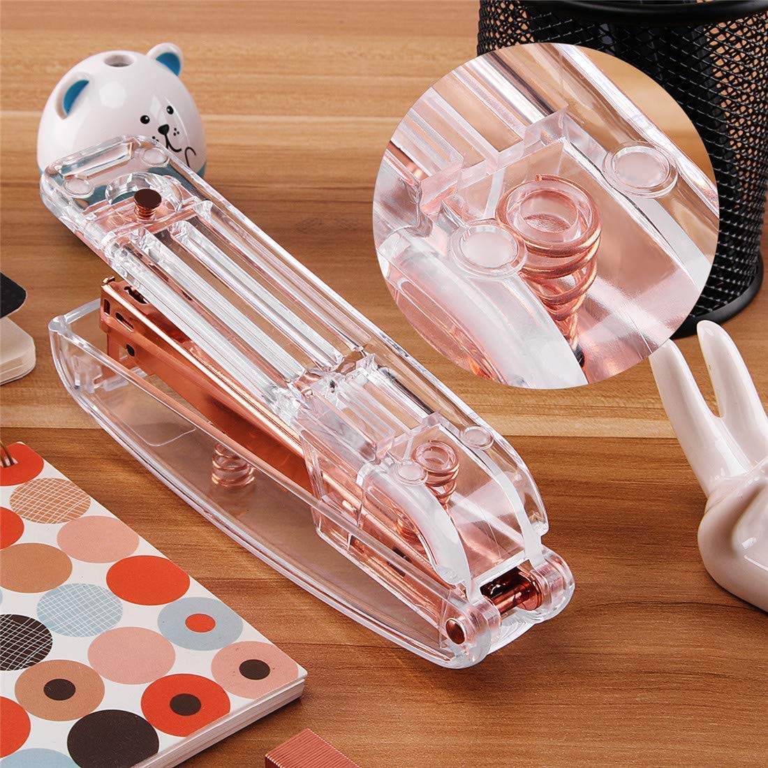 Alsisk Rose Gold Clear Desk Stapler with 1000 Staples - Heavy Duty Office Stapler for Paper, Documents, Homework & Craft Projects