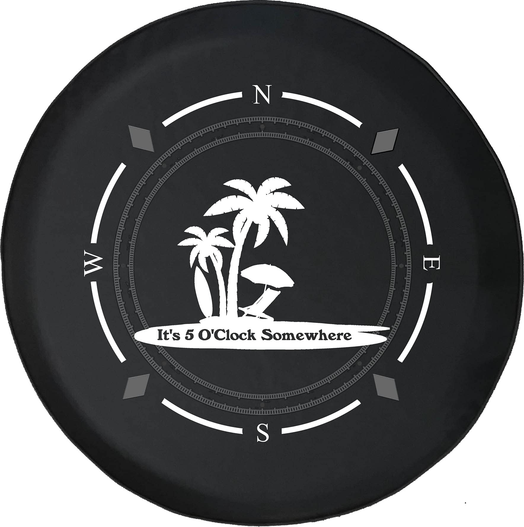 Premium American Unlimited Spare Tire Cover with Compass Design - 'It's 5 O'Clock Somewhere' Wheel Protector for SUVs, Trailers, RVs & Various Vehicles | Durable Outdoor Accessory for Camping, Road Trips & Off-Road Adventures