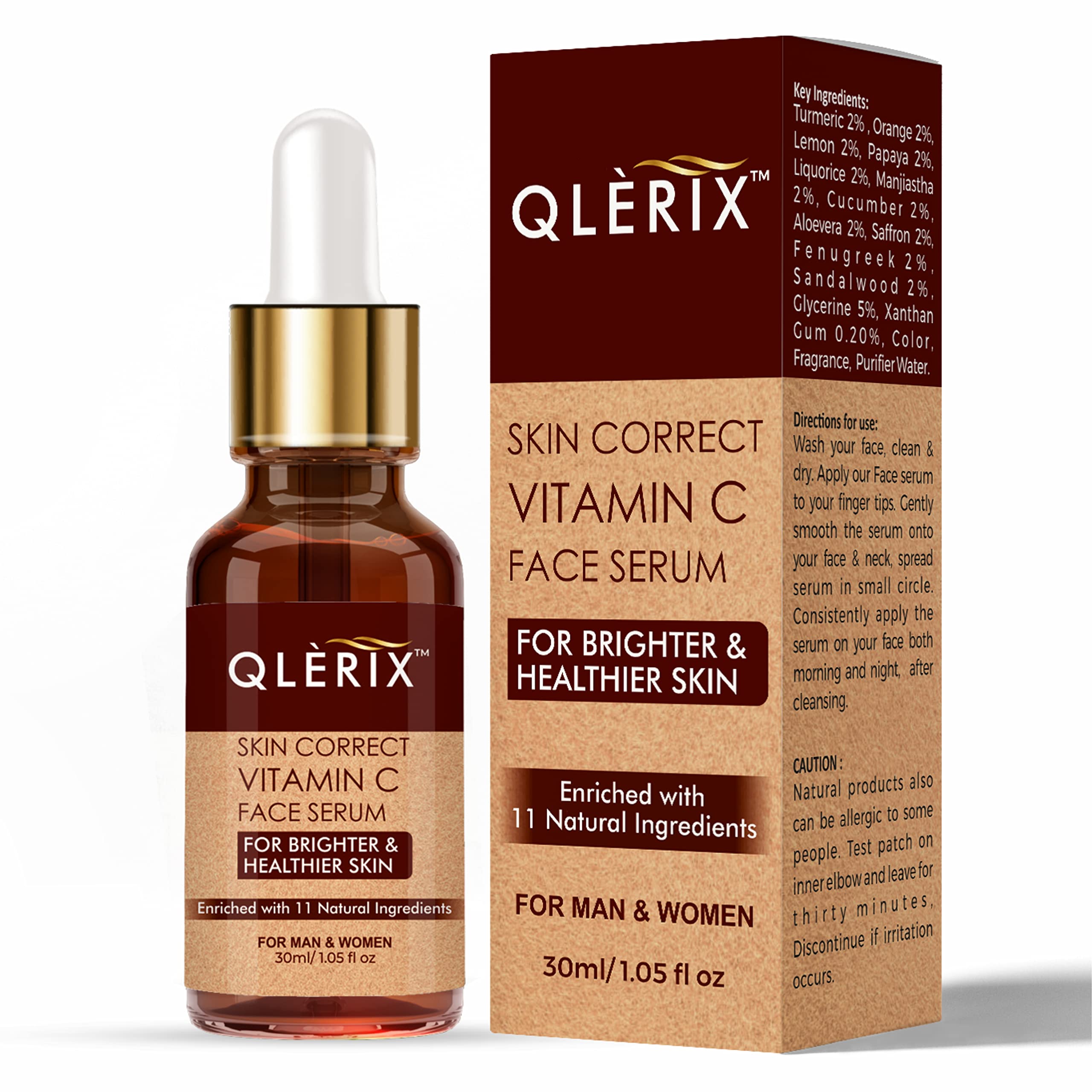 QLERIX Advanced Vitamin C Face Serum with Hyaluronic Acid - Brightening & Anti-Aging Treatment for Glowing Skin | Reduces Hyperpigmentation & Wrinkles | 30ml | Perfect for Daily Skincare Routine & Nighttime Regimen