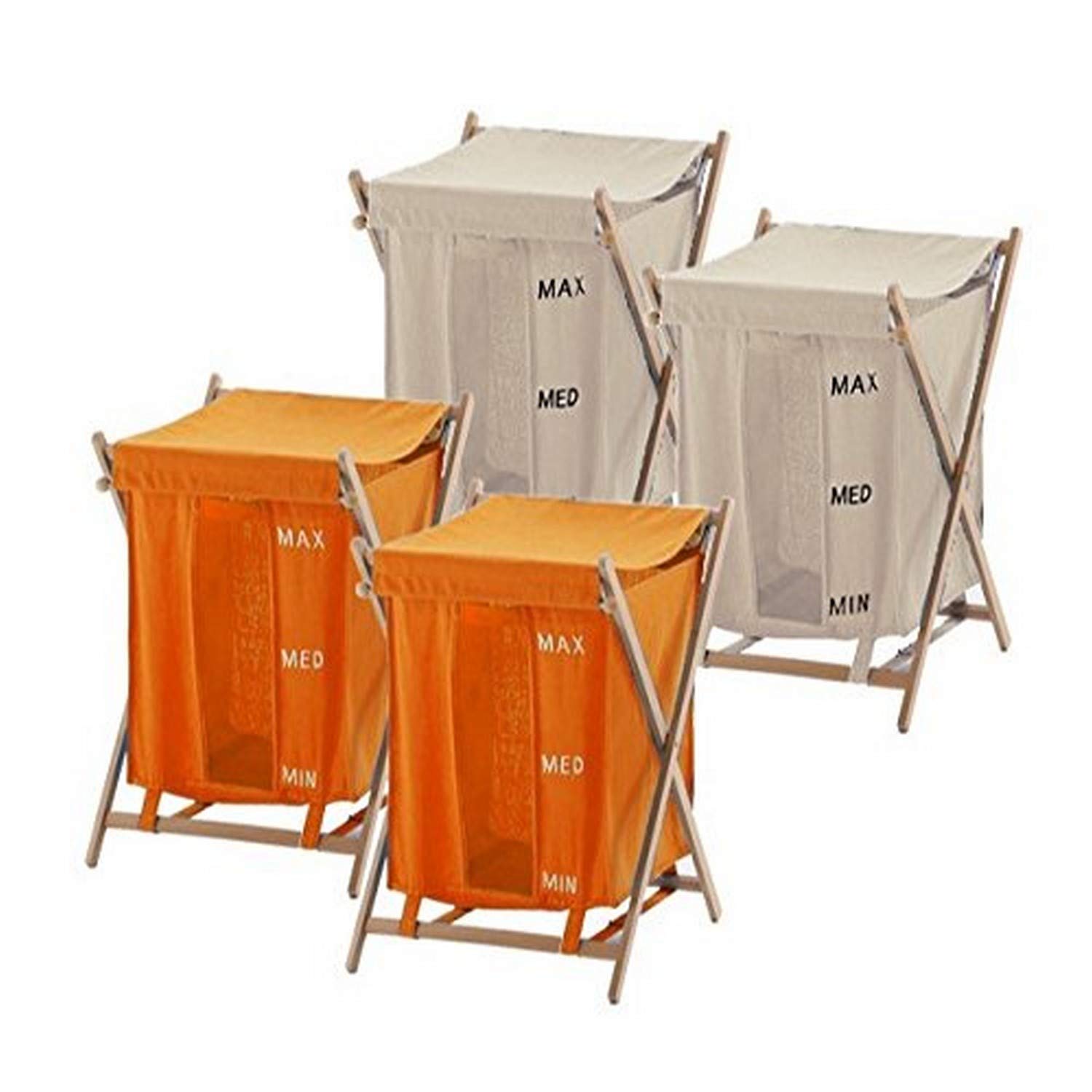Gedy BU3800-67-03 Set of 4 Orange and Beige Laundry Baskets - Foldable Clothes Hamper for Bedroom, Bathroom & Laundry Room Organization