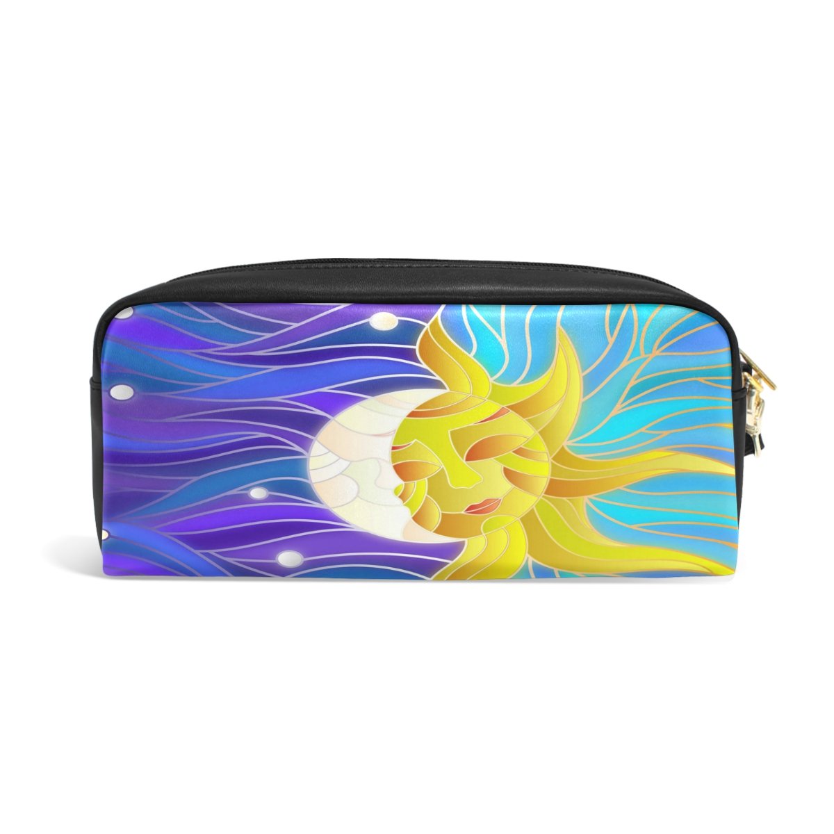 ALAZA Abstract Moon Sun PU Leather Pencil Case - Stylish Cosmetic & Makeup Bag for School, Office, Travel - Perfect for Organizing Pens, Pencils, and Beauty Essentials