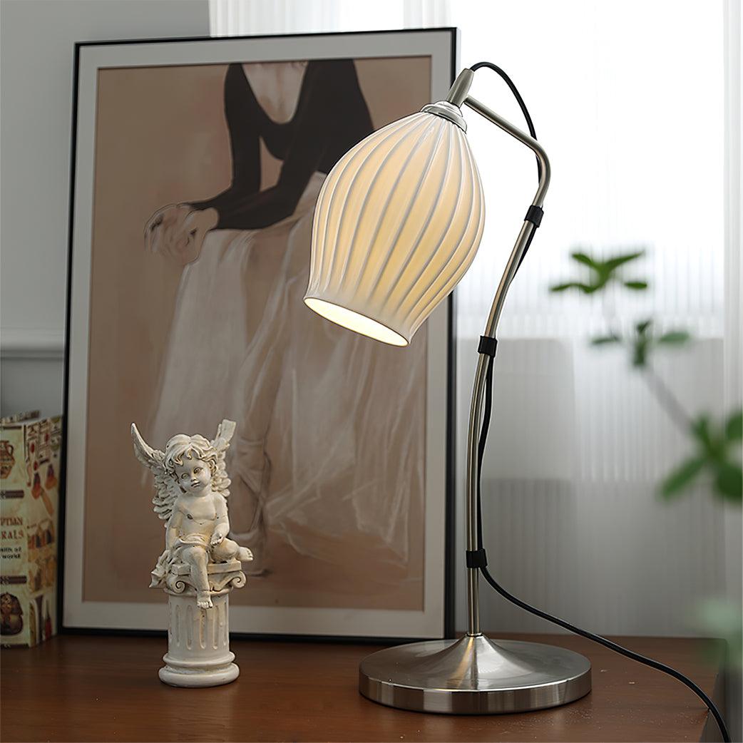Ceramic Ribbed Table Lamp - Modern Home Decor for Living Room, Bedroom & Office - Elegant Lighting for Cozy Ambiance