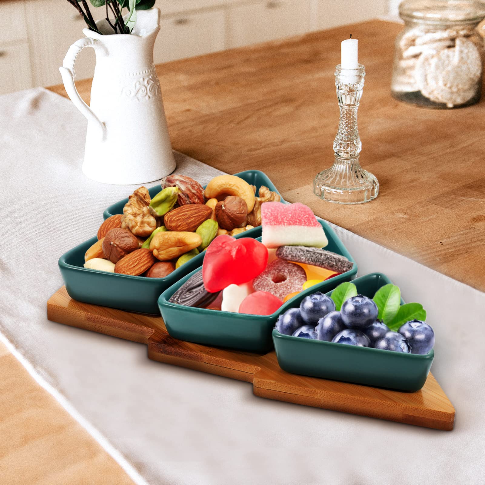 Angoily Christmas Tree Shaped Ceramic Serving Tray with Base - 10.4 Inch Green Holiday Appetizer Platter for Snacks, Fruit & Candy | Perfect for Xmas Parties, Entertaining & Festive Dessert Displays