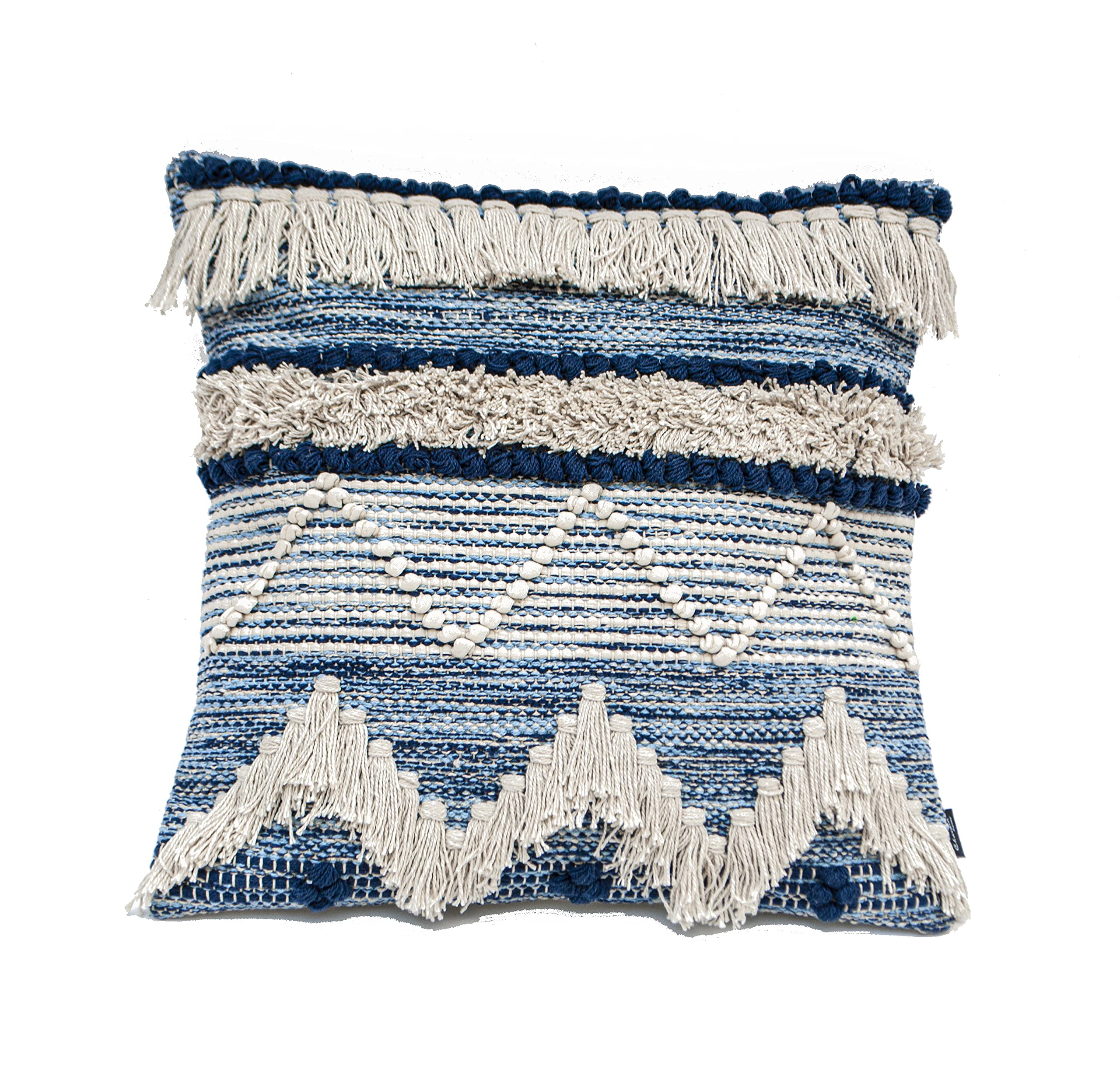 Chardin Home Montego - Handwoven Cotton Decorative Throw Pillow Covers Set of 2 (18x18 Inch) - Soft Square Blue & Off-White Couch & Sofa Pillow Cases for Living Room, Bedroom & Home Decor