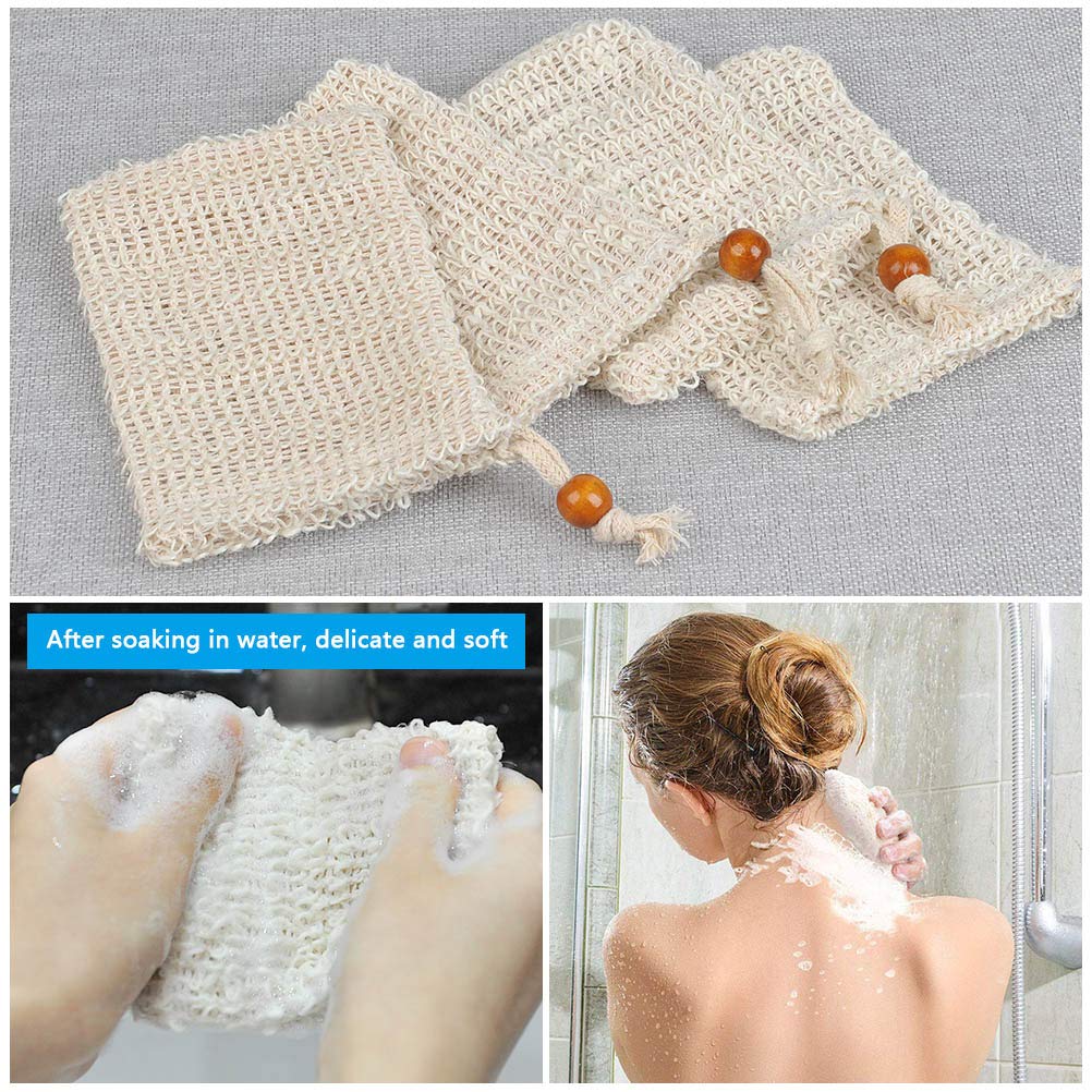 BUYGOO 30 Pack Natural Sisal Mesh Soap Saver Bags - Exfoliating Soap Holder with Drawstring for Bath, Shower & Travel | Handmade Eco-Friendly Soap Storage for Gentle Skin Cleansing