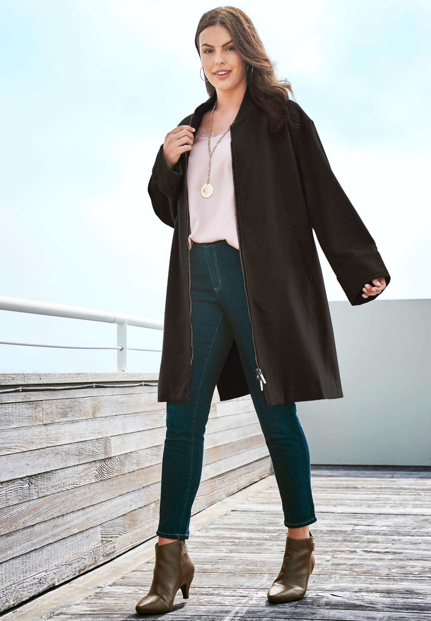 Roaman's Women's Plus Size A-Line Driving Coat - Winter Warm Long Trench Coat for Casual Outings & Commuting