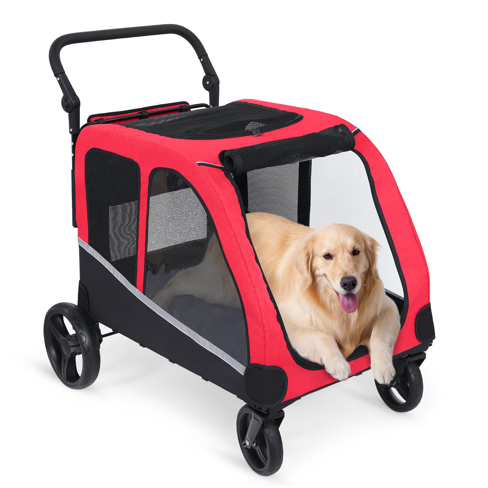 Extra Large Dog Stroller for 2 Dogs - Heavy Duty Pet Wagon & Carriage up to 160 lbs, Foldable Design with Adjustable Handle & Storage Pocket (Red) - Perfect for Walking, Shopping & Outdoor Adventures with Your Pets