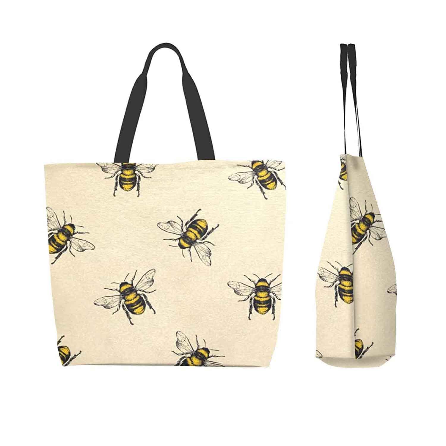 Stylish Large Tote Bag for Women - Fashionable Shoulder Bag with Retro Bee Print - Perfect for Beach, Shopping & Everyday Use