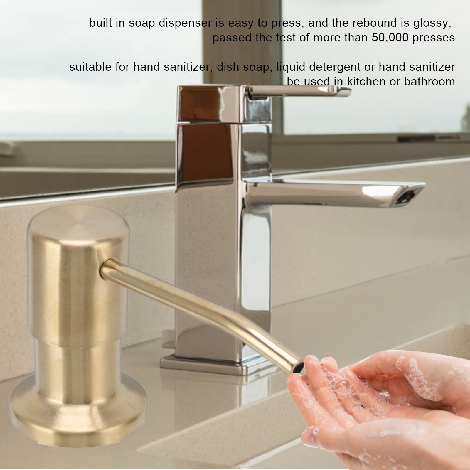 360° Rotating Stainless Steel Soap Dispenser for Kitchen Sink - 300ml Built-in Soap Pump with Durable Gold Finish | Perfect for Liquid Dish Soap, Hand Soap & Kitchen Cleaning Essentials