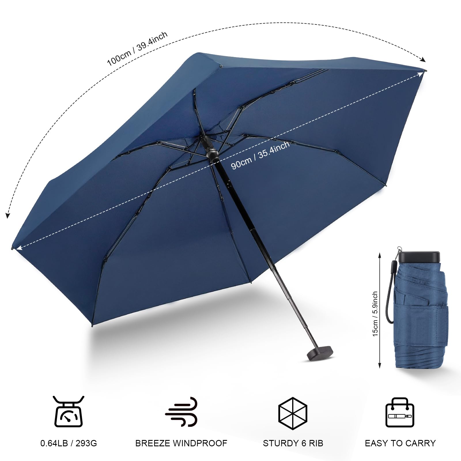 LEAGERA Mini Compact Umbrella for Women - Small Travel Umbrella, Waterproof & Windproof, Fits in Purse & Pocket - Perfect for Light Rain, Daily Commute & Outdoor Activities