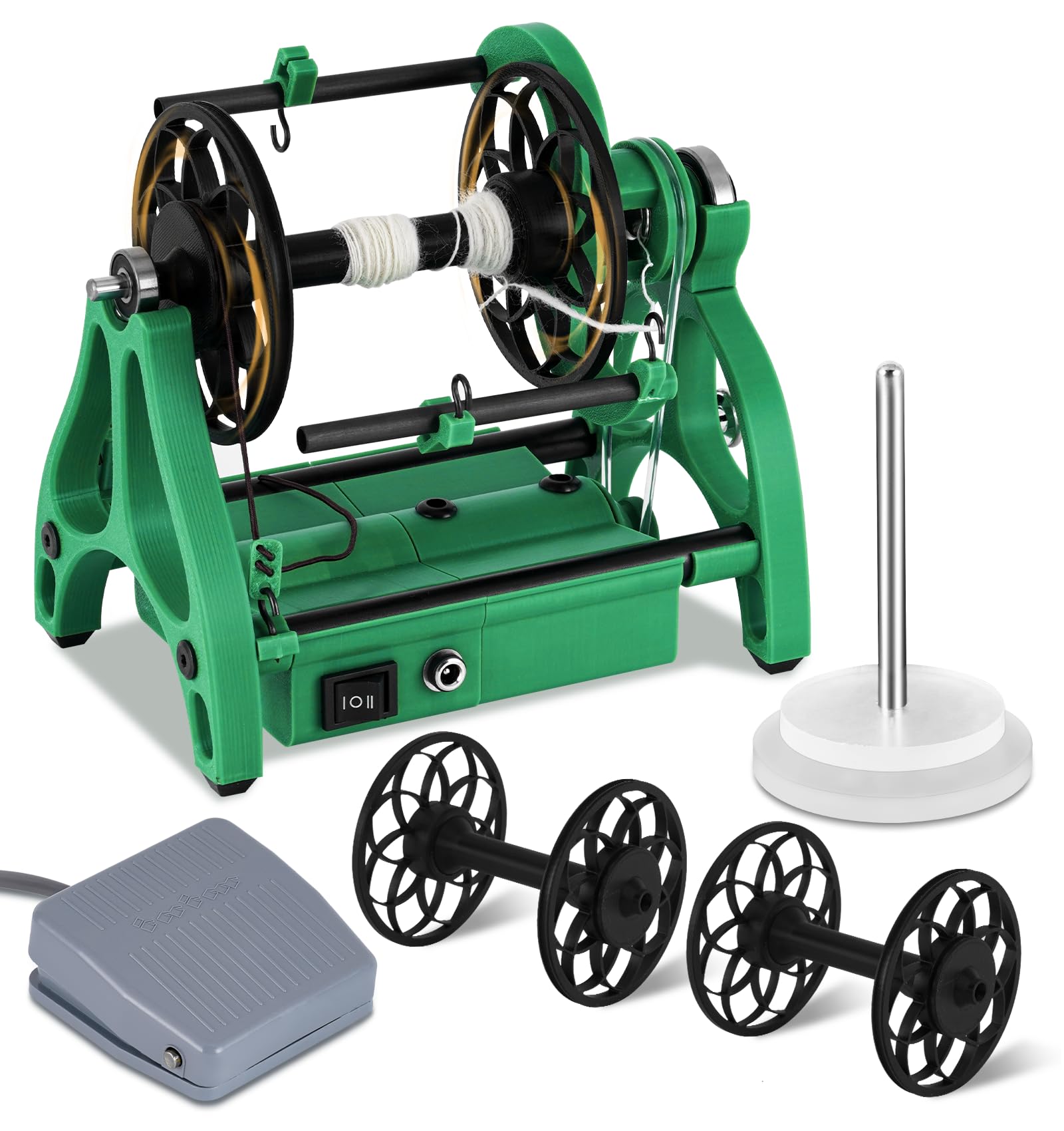 Consfly Electric Fiber Spinning Wheel - Yarn Spinning Machine with Foot Switch & 3 Spools, 12V DC Wool Spinning Wheel for Knitting, DIY Yarn Making - Perfect for Home Crafting, Wool Processing & Handmade Textile Projects