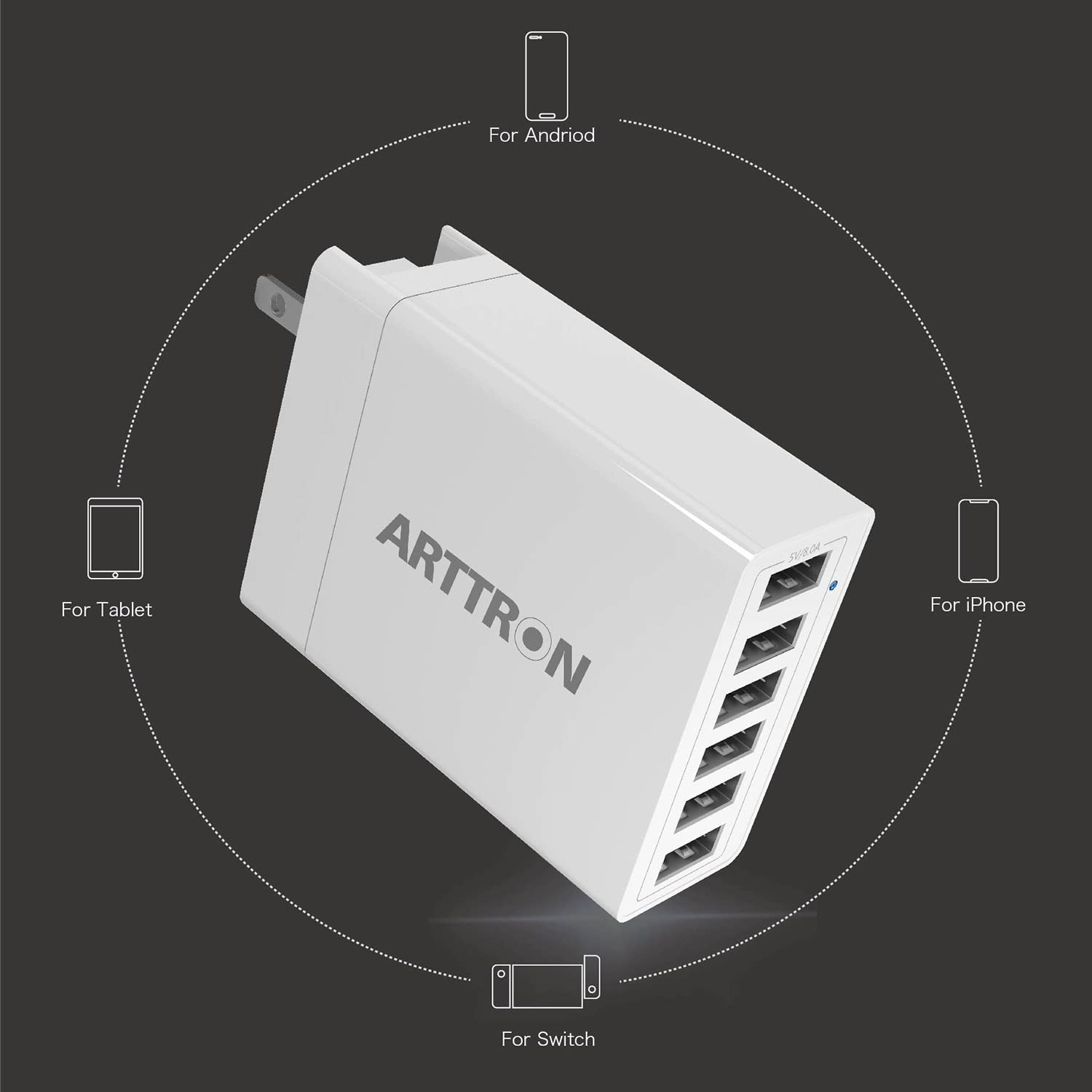 40W 6-Port USB Wall Charger Adapter - Fast Charging Station for iPhone, iPad, Tablets & Smartphones | Foldable Plug & Lightweight Design | Perfect for Home, Office & Travel Use