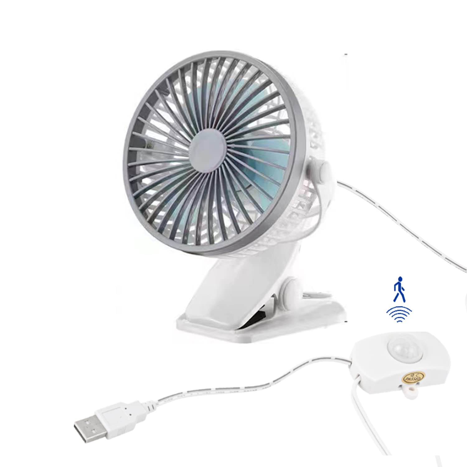 Kiven USB Mini Clip on Fan with Motion Sensor - Quiet 360° Air Circulation, Sturdy Clamp & Desk Stand - Perfect for Office, Dorm, Bedroom, Stroller & Car Travel | Portable Cooling Solution for Work, Study & Outdoor Activities