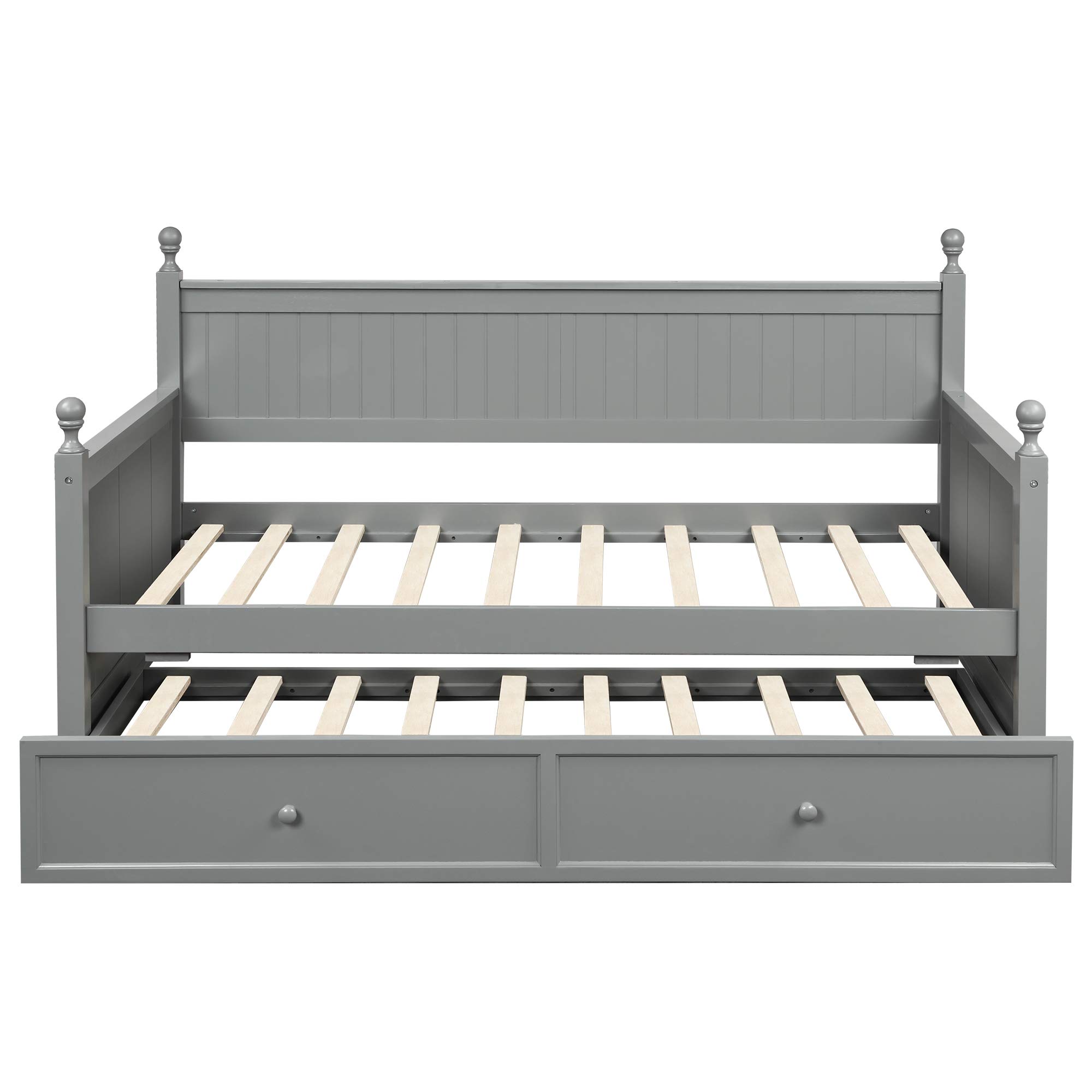 Solid Wood Twin Size Platform Bed Frame with Trundle - 77