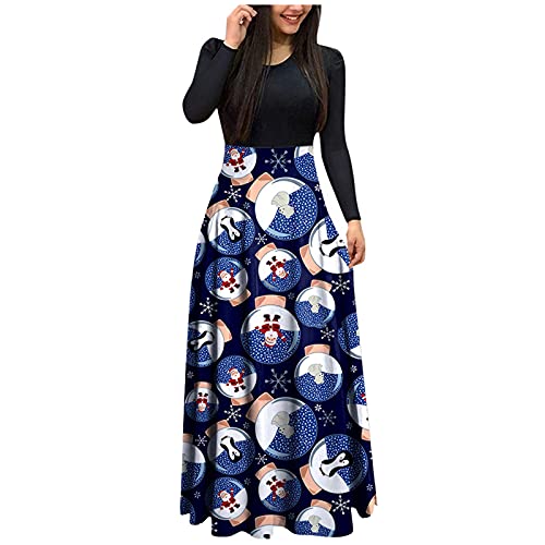 Women's Christmas Long Sleeve Plaid Maxi Dress - Empire Waist Ugly Snowman Print Party Cocktail Dress for Holiday Gatherings & Winter Celebrations