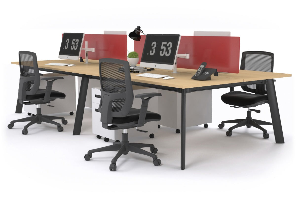 4-Person Workstation with Black Frame - 1800L x 800W Office Desk with Cable Management | Perfect for Team Collaboration & Open Office Spaces