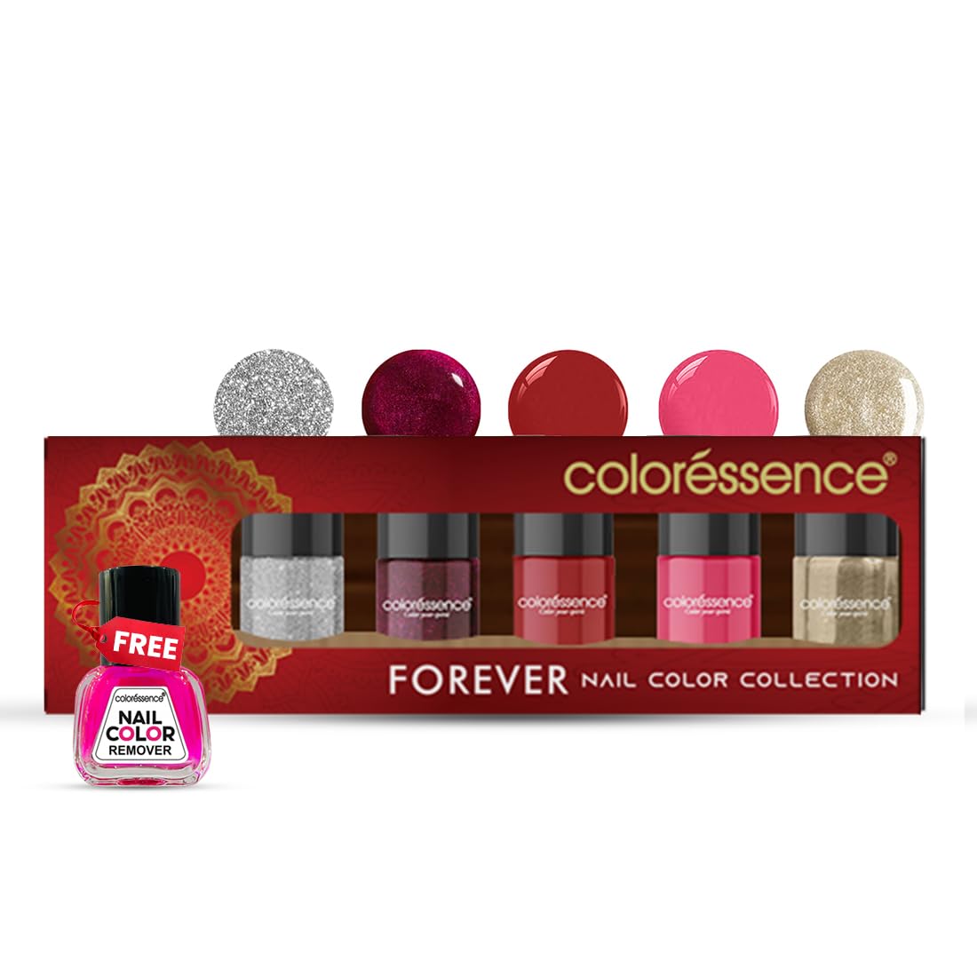 Coloressence Forever Nail Polish Kit - 5 Long Lasting Chip Resistant Quick Dry Nail Colors + Free Nail Polish Remover | Bridal & Party Shades | Perfect for Weddings, Holidays & Special Occasions