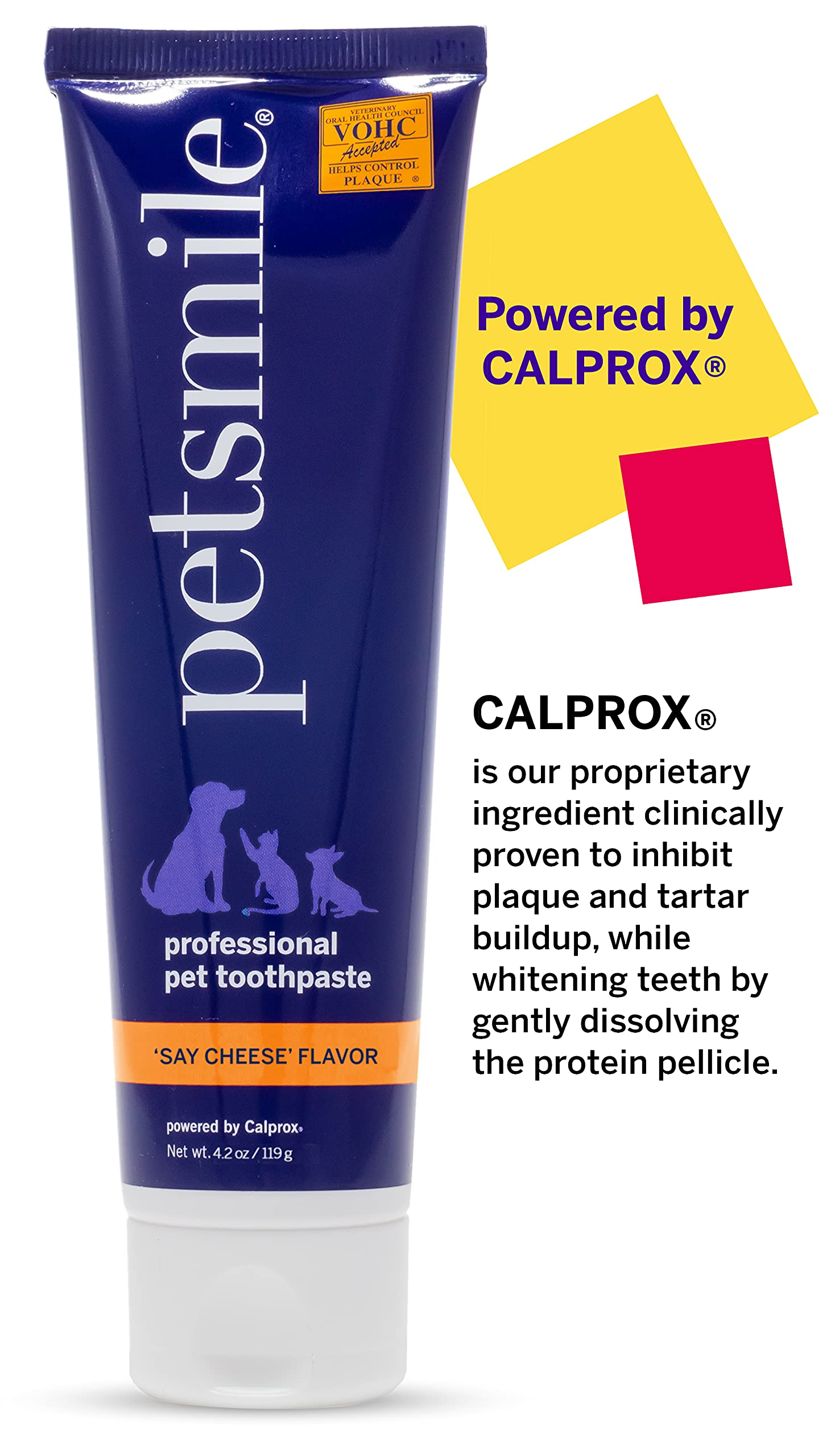 Petsmile Professional Pet Toothpaste for Dogs & Cats - VOHC Approved Plaque & Tartar Control - Fresh Breath Non-Enzymatic Dental Care (Say Cheese Flavor, 4.2oz) | Ideal for Daily Teeth Cleaning & Oral Hygiene at Home