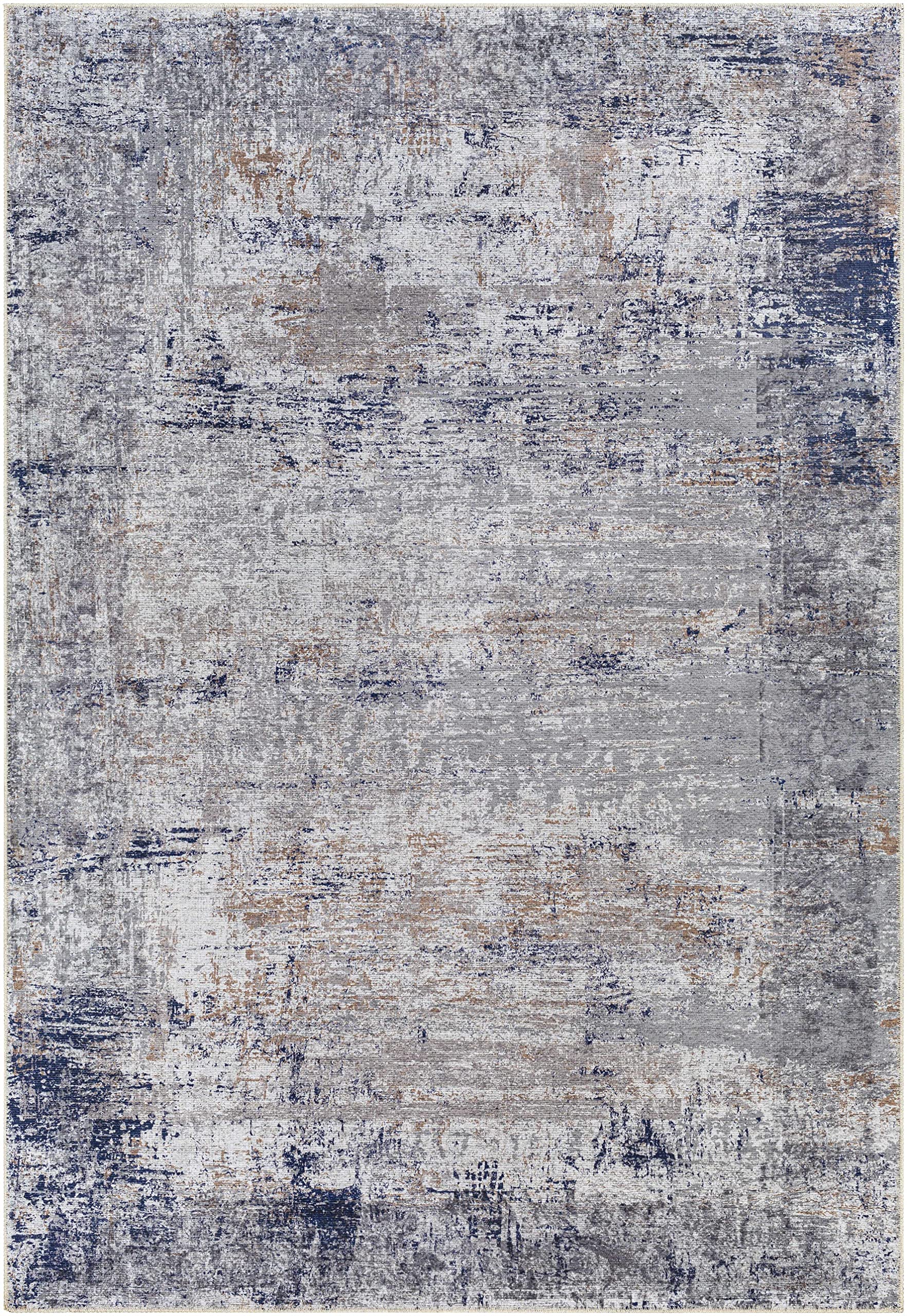Hauteloom Fairplains Washable Area Rug for Living Room & Bedroom - Soft Gray & Blue Modern Design - 6'7