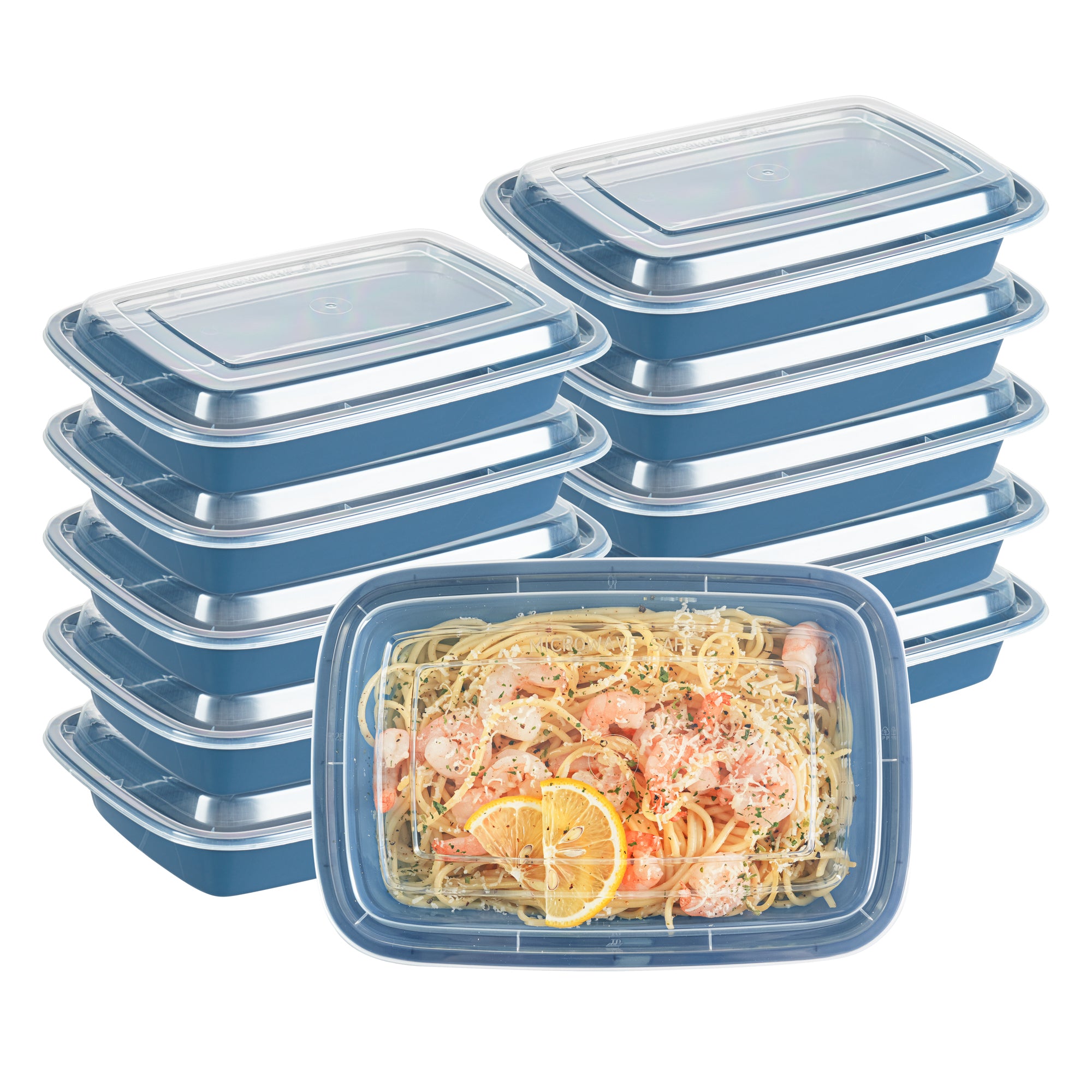 28oz Rectangle Plastic Food Storage Containers with Clear Lids - Microwave Safe To-Go Boxes (8.75