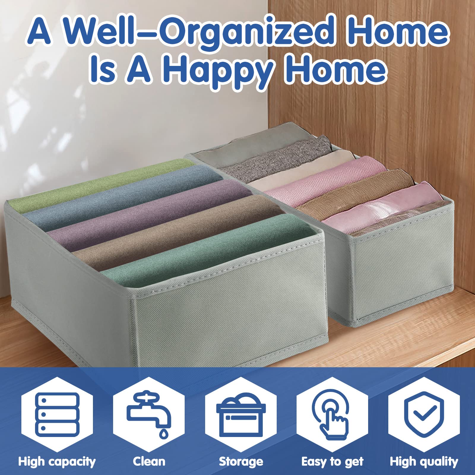 FAMKEEP 10-Piece Foldable Closet Organizer Set - Drawer Storage Box for Socks, Ties & Underwear (Gray) | Space-Saving Wardrobe Solution for Bedroom & Closet Organization