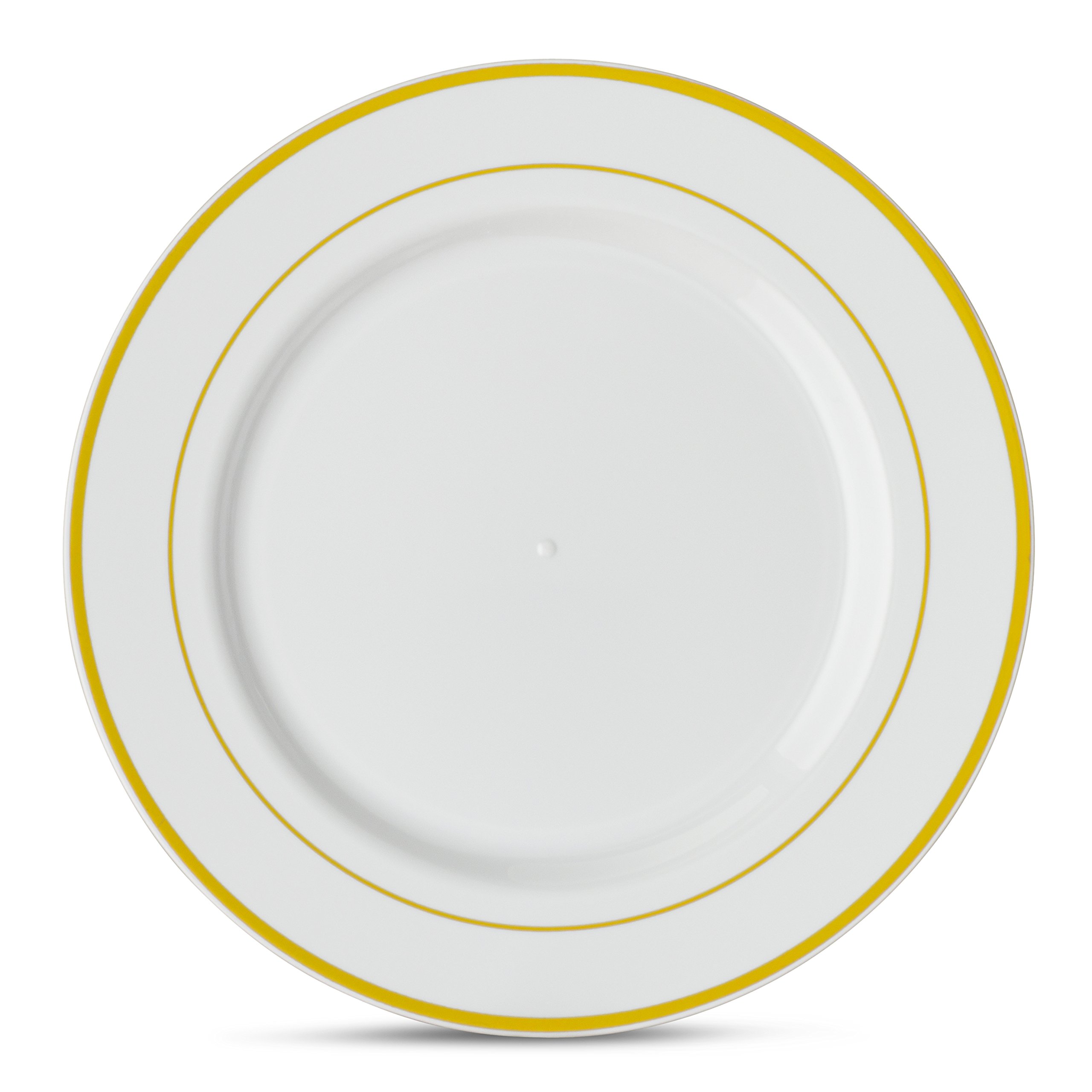 Laura Stein Premium 40-Piece Plastic Dinnerware Set - 20 White & Gold Rimmed 10.75