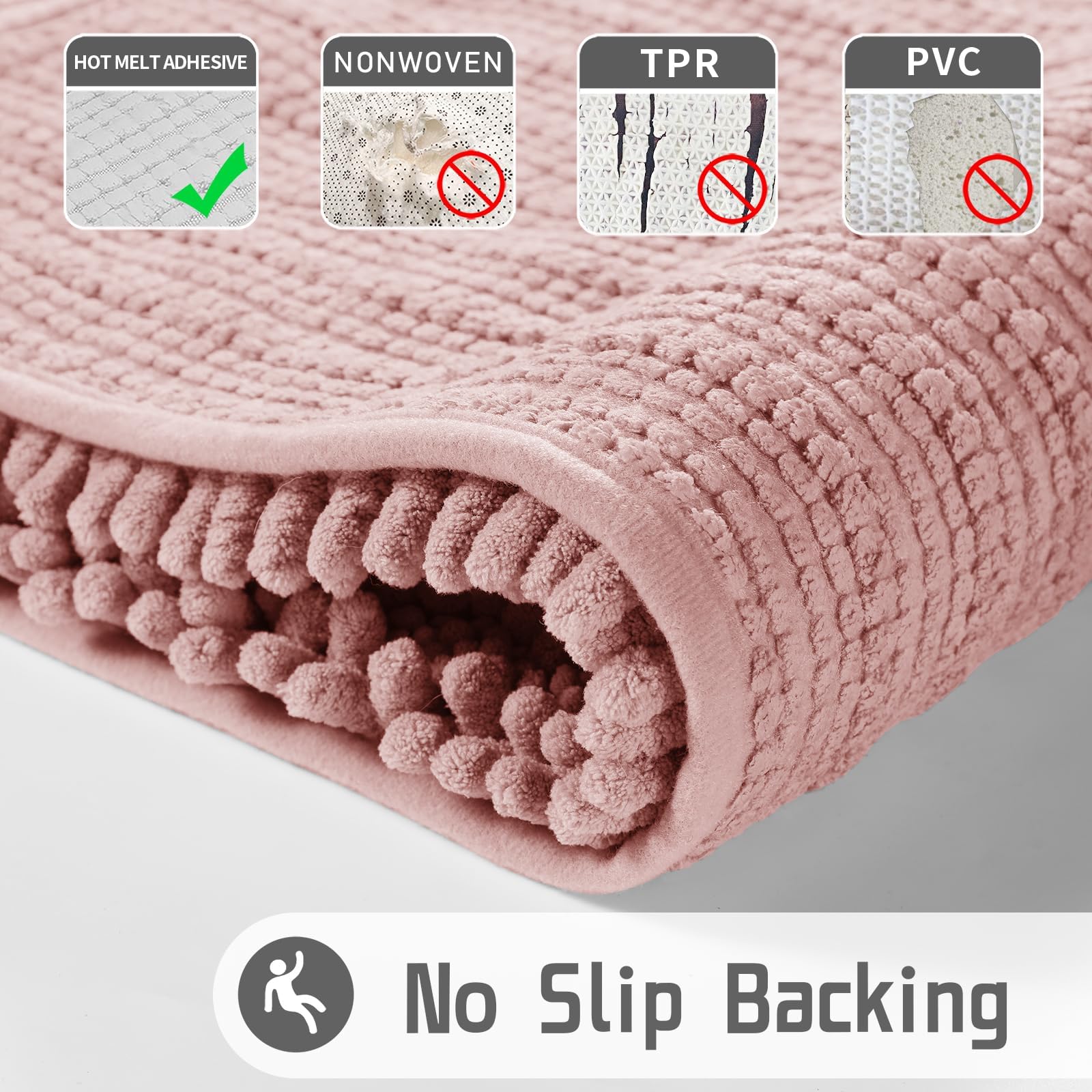 Yimobra Non-Slip Bathroom Rug Mat 44x24 Inches - Super Absorbent Quick Dry Bath Mat, Machine Washable Soft Plush Bathroom Floor Mat for Bathroom & Bedroom - Modern Home Decor Accessories in Light Pink - Perfect for Shower, Tub & Vanity Areas