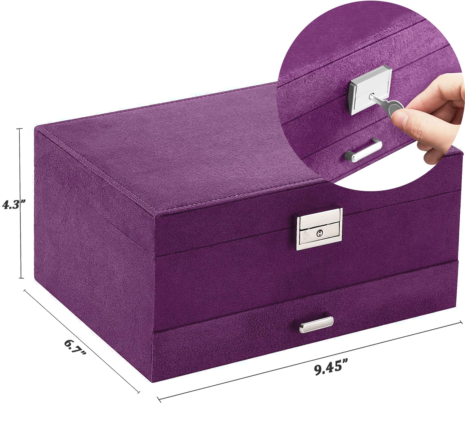 Elegant Purple Velvet Jewelry Box with Lock - Women's Jewelry Organizer for Necklaces, Earrings, Rings & Bracelets | Perfect for Teen Girls' Jewelry Storage & Gift Giving | Ideal for Bedroom, Vanity & Travel Use