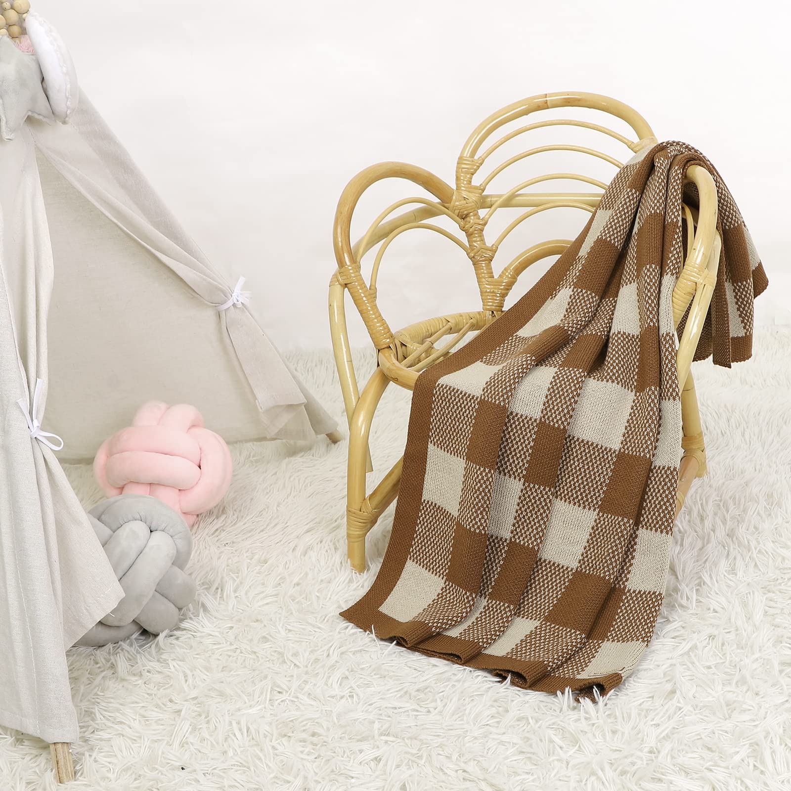 LAWKUL Crochet Coffee Baby Blanket - Soft Cable Knit Crib Blanket for Newborns (40