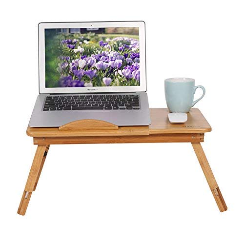 Adjustable Bamboo Laptop Desk with Drawer - Portable Computer Bed Tray for Eating, Reading & Watching Movies - Perfect for Breakfast in Bed, Home Office & Dorm Room Use