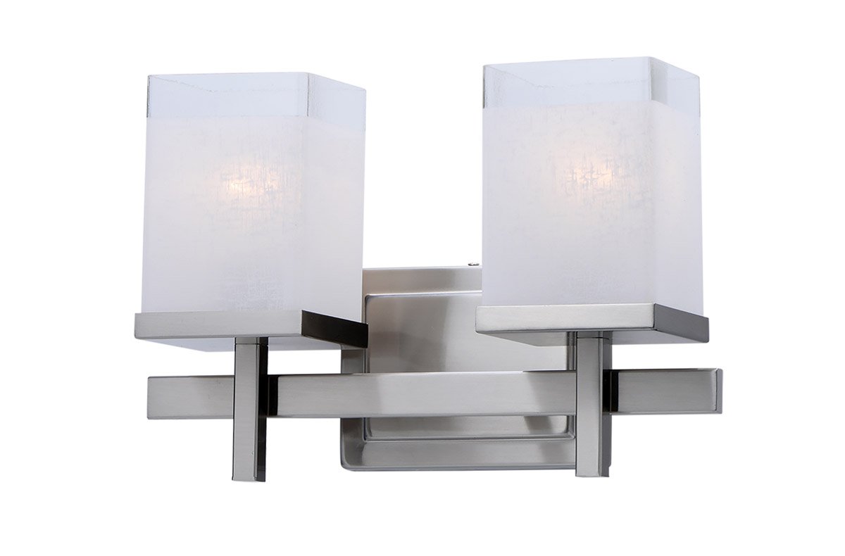 14 Inch Bathroom Vanity Light Fixture - 2 Bulb Satin Nickel Finish with Glass Shade | 120W MB Bulbs for Modern Bathroom & Powder Room Lighting