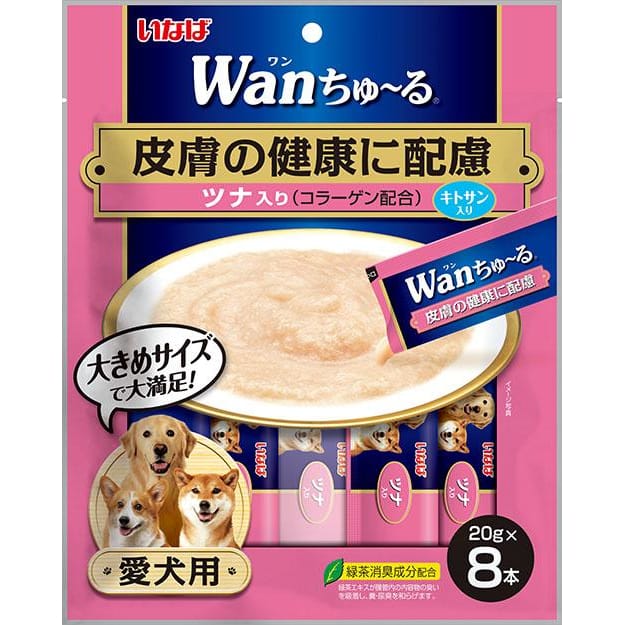 Inaba Wan Chu Ru Chicken with Tuna Skin & Coat Support Functional Creamy Dog Treats 160g - Grain-Free, High-Protein Soft Snacks for Small & Large Dogs - Perfect for Training Rewards, Dental Health & Skin Care