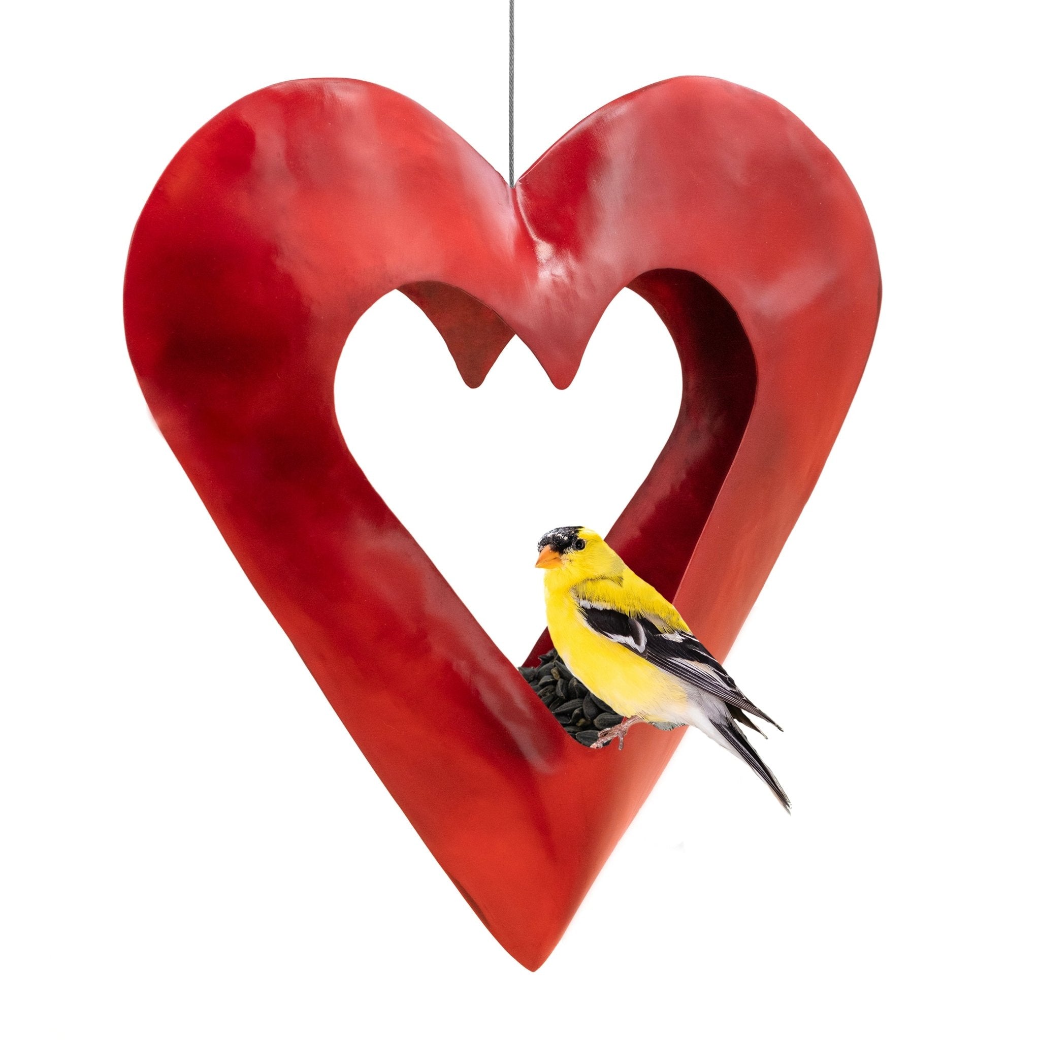 Fly Thru™ Red Heart Copper Bird Feeder - Durable Outdoor Garden Decor for Attracting Wild Birds - Perfect for Backyard, Patio, and Nature Lovers