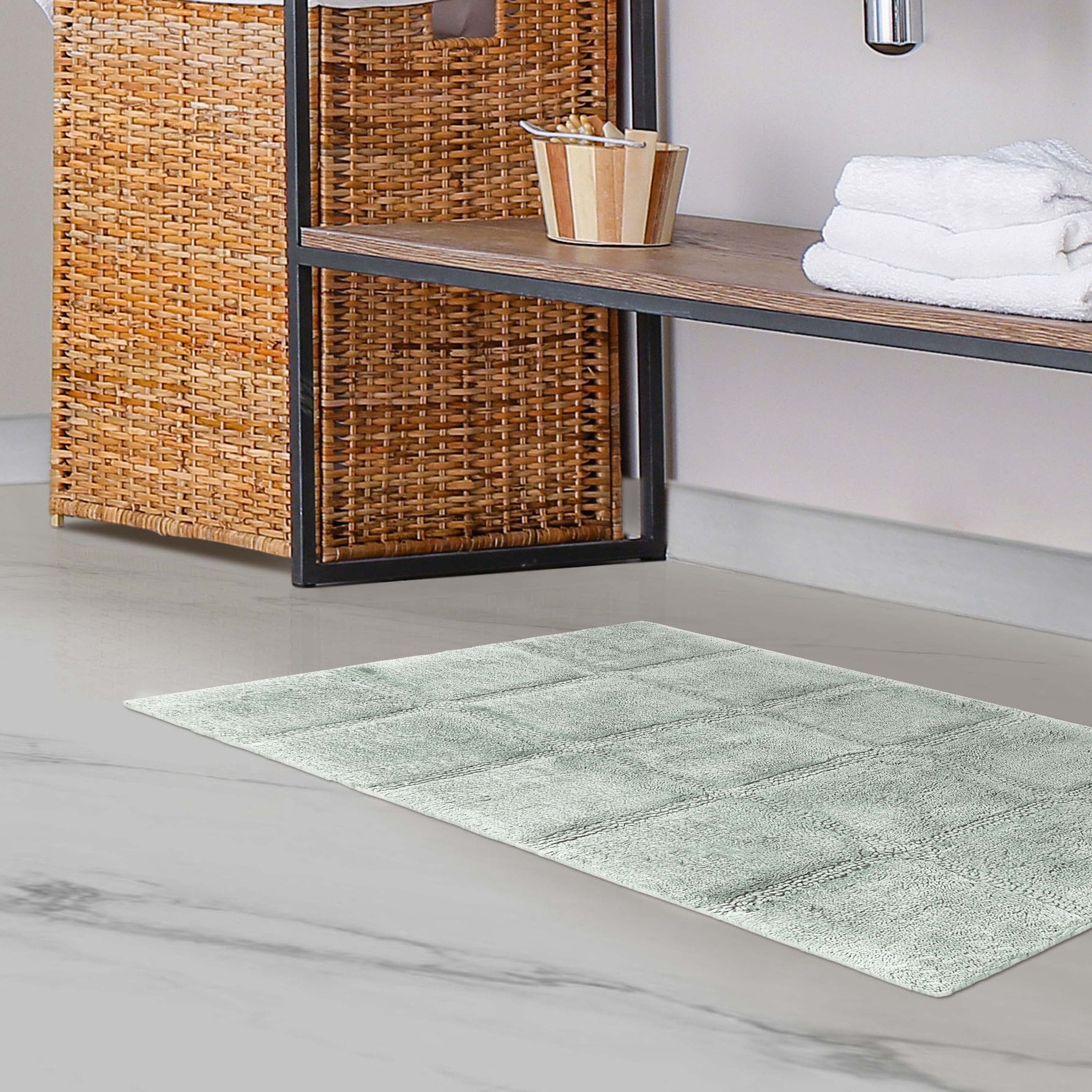 Premium 2-Piece Cotton Bath Rug Set - Soft, Non-Slip Checkered Design for Bathroom Safety and Comfort - Perfect for Bathroom, Shower, and Vanity Areas