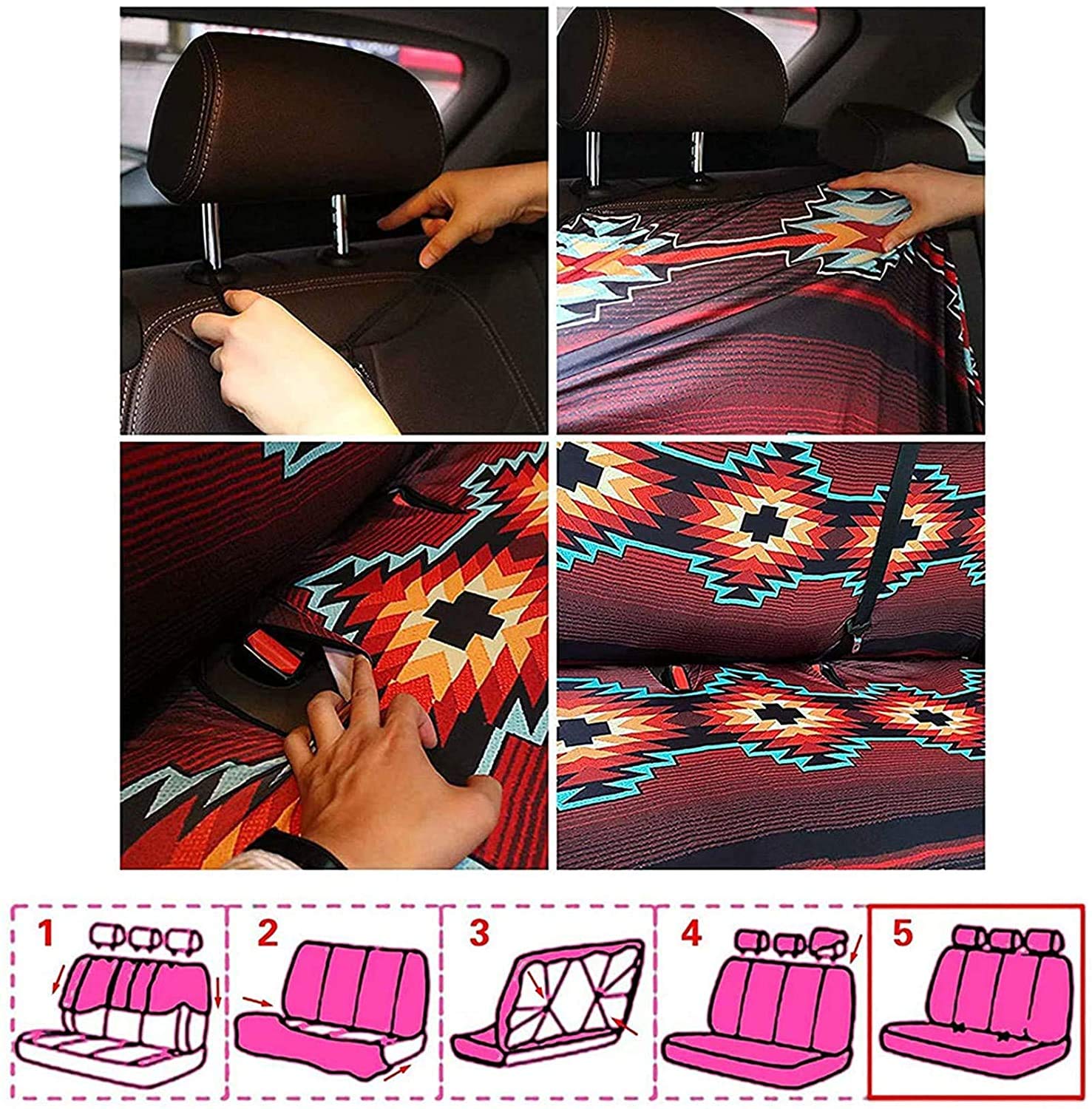 Jeiento Purple Camouflage Car Seat Covers - Universal Fit Full Set with Steering Wheel Cover, Seatbelt Strap Cover, Coasters & Key Chains | Durable Protection for Front & Rear Seats | Perfect for Off-Roading, Hunting & Outdoor Adventures