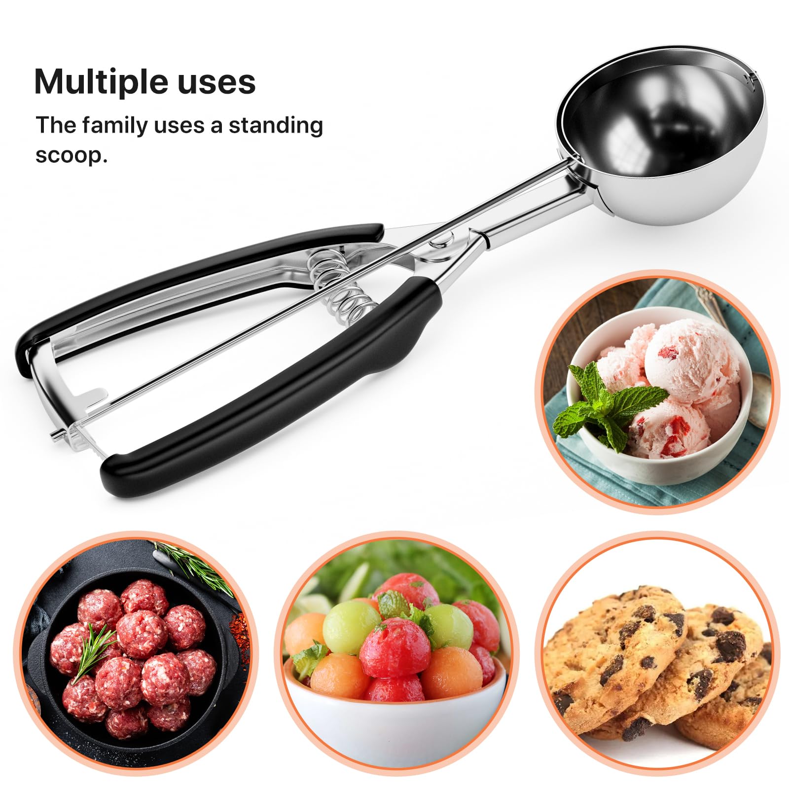 Premium 18/8 Stainless Steel Cookie Scoop Set with Trigger Release - 2 Tbsp (30ml/1oz) Thickened Ice Cream & Cookie Dough Scooper - Perfect for Baking, Ice Cream Parlors, and Home Kitchen Use - Includes Non-Slip Gripper (Great Gift Idea)