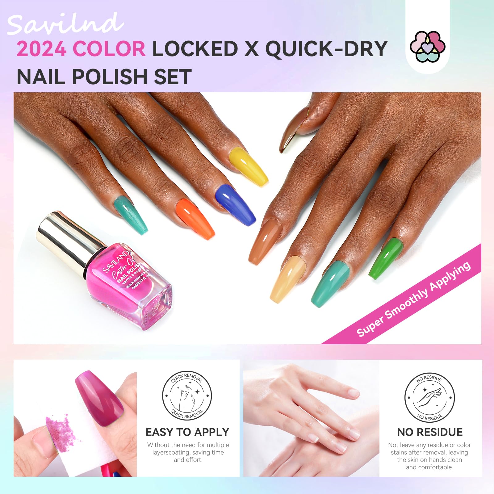 SAVILAND 36pcs Nail Polish Set - Rainbow Colors & Glitter for DIY Manicure at Home