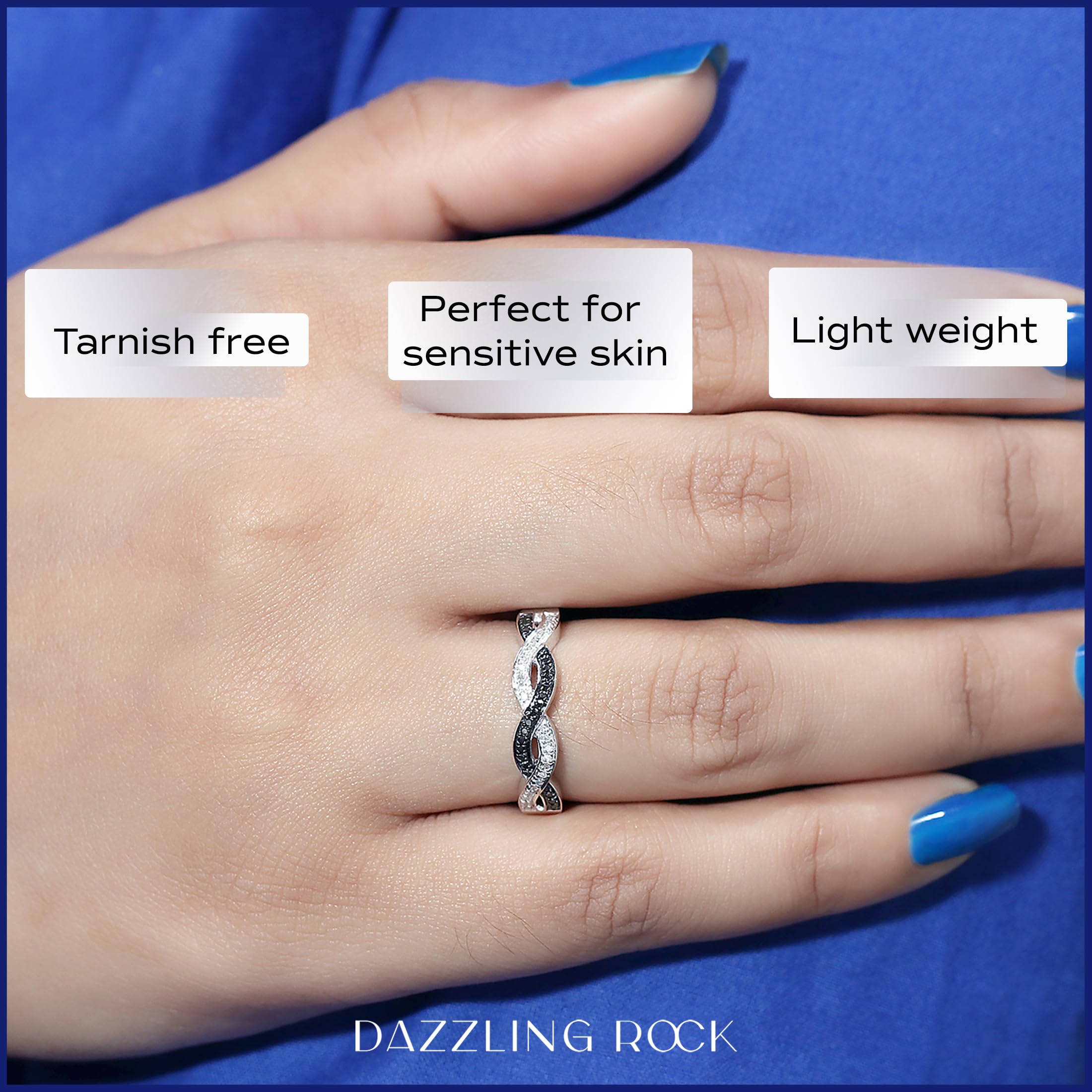 Dazzlingrock 925 Sterling Silver 0.15 Cttw Black & White Diamond Criss Cross Stackable Ring for Women | Wedding, Anniversary, Birthday Gift, Everyday Jewelry