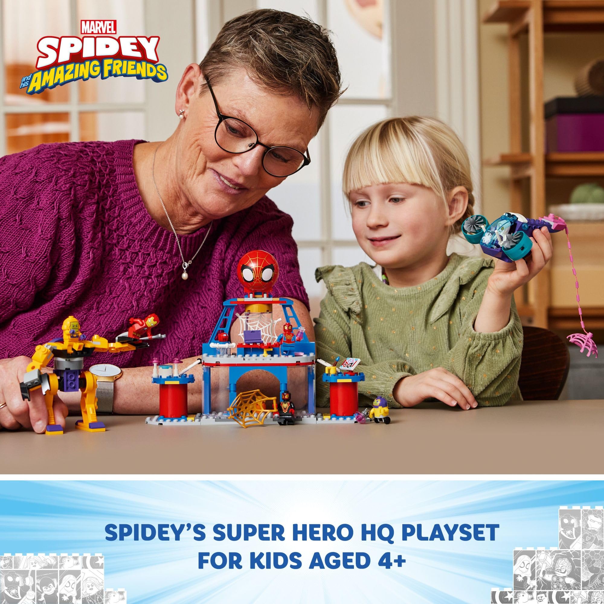 LEGO Marvel Team Spidey Web Spinner Headquarters Building Set | Disney+ Spidey and His Amazing Friends Toys | Iron Man & Spider-Man Action Figures for Kids Ages 4-6 | Creative Play & Superhero Battles (Set 10794)