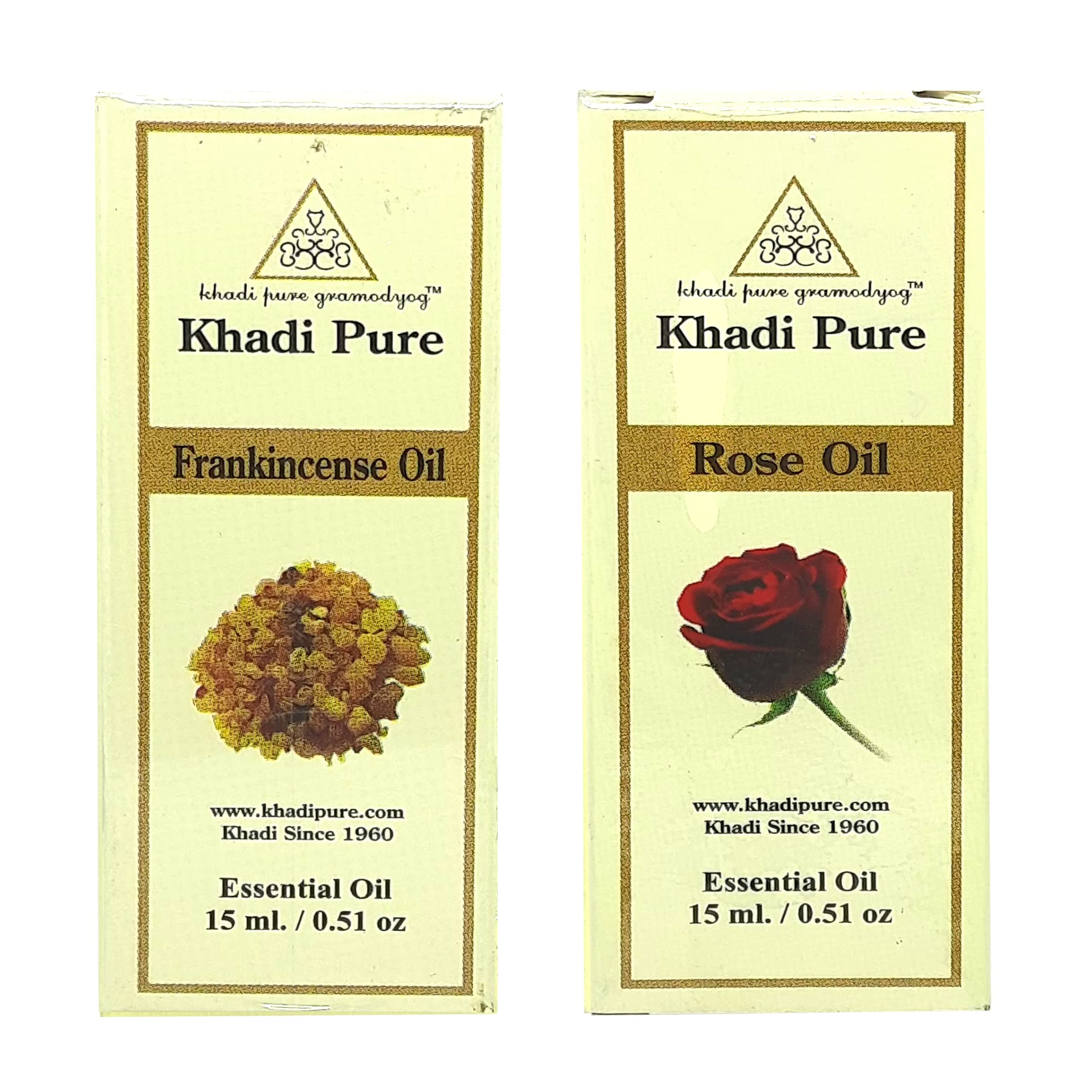 Khadi Pure Frankincense & Rose Essential Oil - 15ml (Pack of 2) | 100% Natural Aromatherapy Oil for Relaxation, Skin Care & Massage | Perfect for Diffusers, DIY Beauty & Home Spa