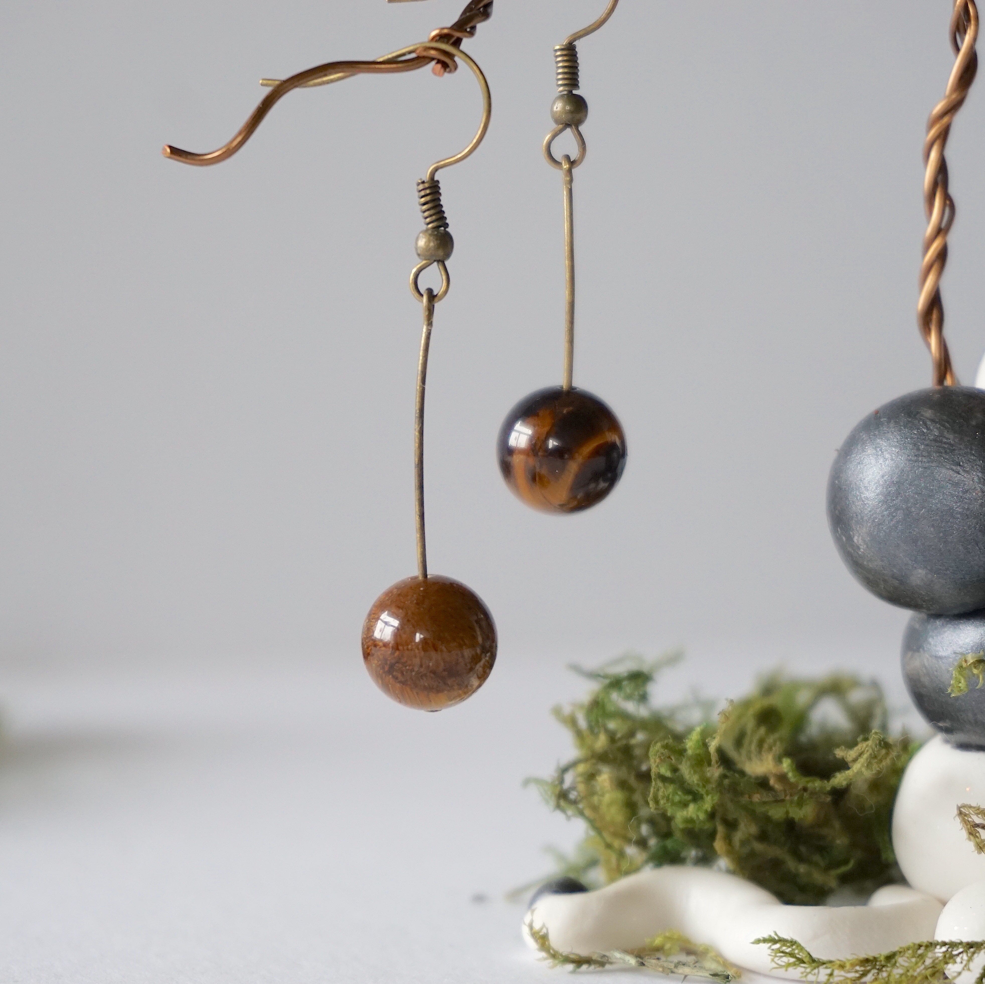 Tiger's Eye Bead Drop Earrings in Antique Bronze - Elegant Dangle Jewelry for Women | Perfect for Office, Party & Special Occasions