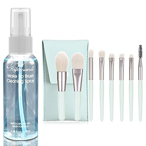 Professional Makeup Brush Cleaner Spray - Deep Clean & Quick Dry, No Washing Needed with 8-Piece Travel Brush Set | Perfect for Home & On-the-Go Makeup Artists