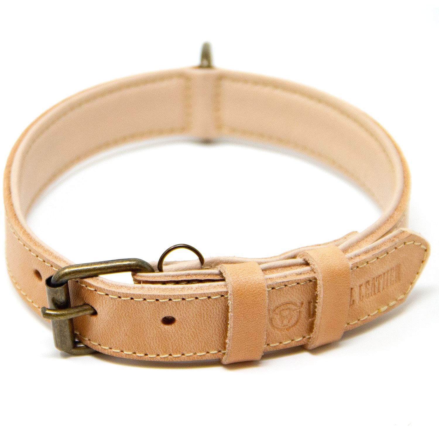 Premium Genuine Leather Dog Collar for Medium Dogs - Soft Padded Full Grain Leather, Adjustable & Durable (Tan, Medium) - Perfect for Daily Walks, Training & Outdoor Adventures