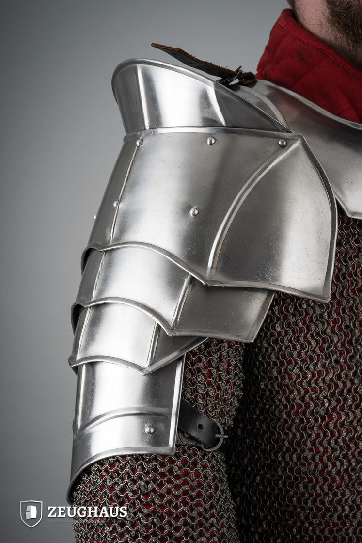 Pauldrons with Bladebreakers - Champion Polished Armor Shoulder Guards for Cosplay, LARP & Medieval Reenactment | Perfect for Renaissance Fairs & Fantasy Costumes