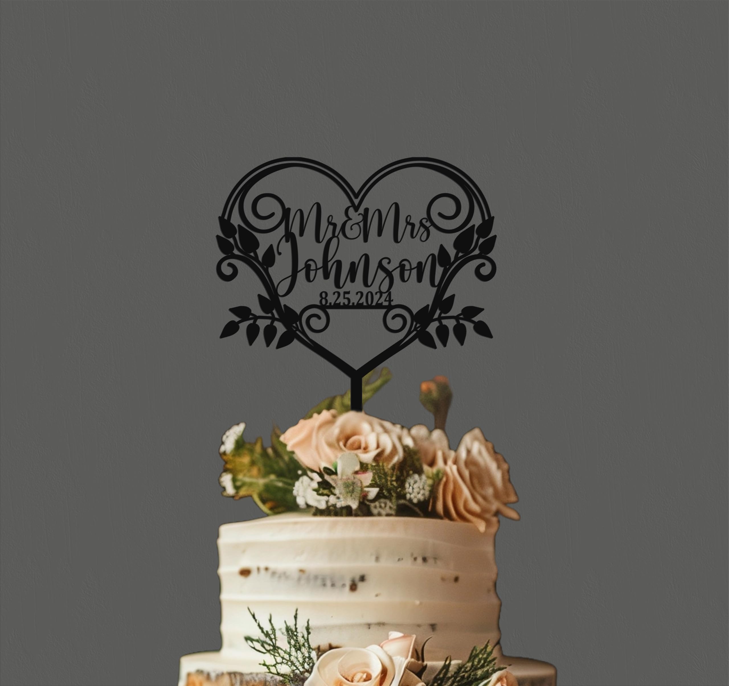 Rustic Wedding Cake Topper - Personalized Mr & Mrs Anniversary Cake Decor - Custom Calligraphy Cake Topper for Weddings, Anniversaries & Special Celebrations