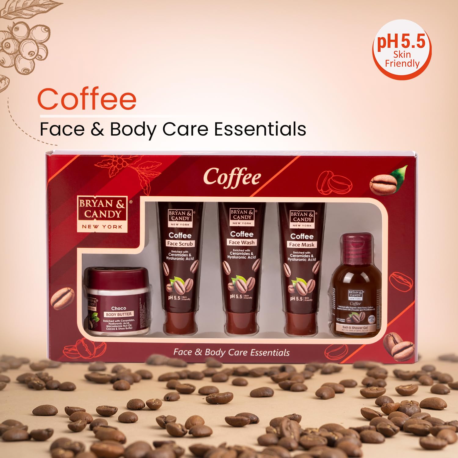 Bryan & Candy Coffee Bath Kit - Vegan & pH 5.5 Balanced Gift Set for Women & Men | Includes Choco Body Butter, Face Wash, Scrub, Mask & Shower Gel | SLS & Paraben-Free Skincare | Perfect for Spa Day, Birthday & Anniversary Gifts